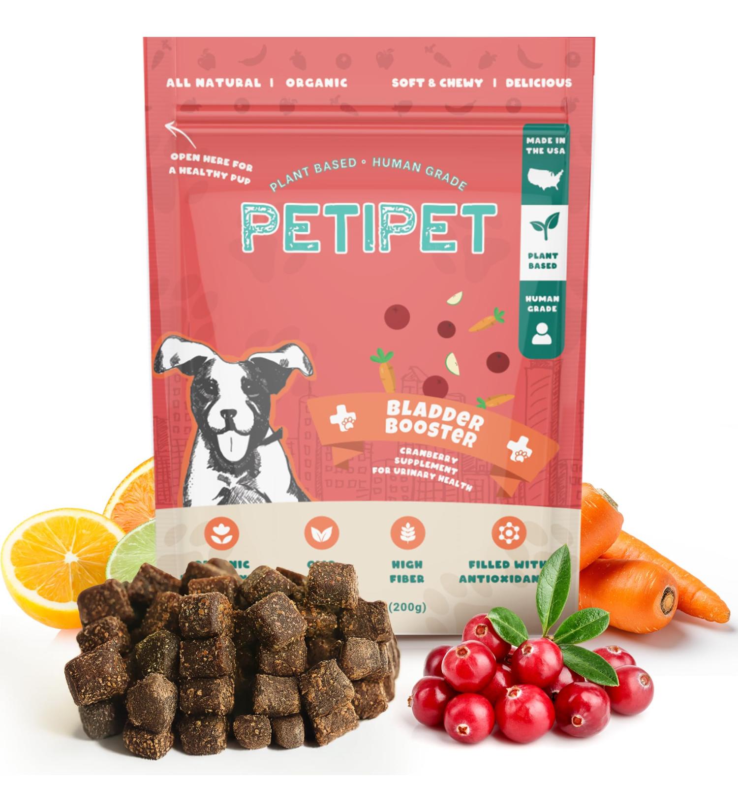 Petipet Bladder Booster Cranberry Supplement for Dogs - Helps Support Urinary Tract Bladder Kidney Health - Dog UTI Treatment - Vegan Dog Treats Made with Cranberry Extract Real Fruit and Vegetables - Buy Online on GoSupps.com