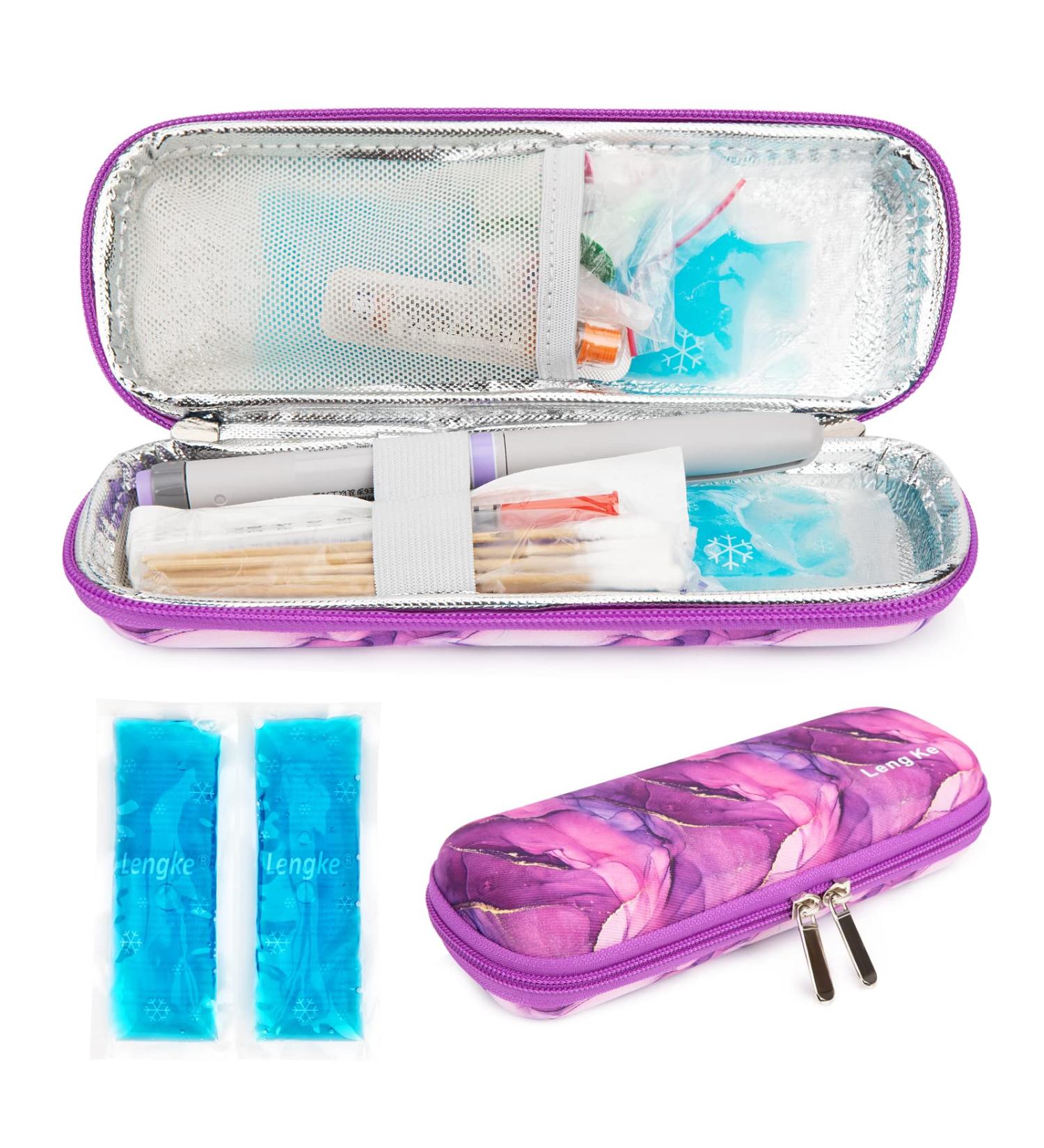 YOUSHARES Insulin Cooler Travel Case - Diabetic Portable Cooling Organizer - Medication Insulation Epi Pen Carrying Bag - Marble Purple - Buy Online on GoSupps.com