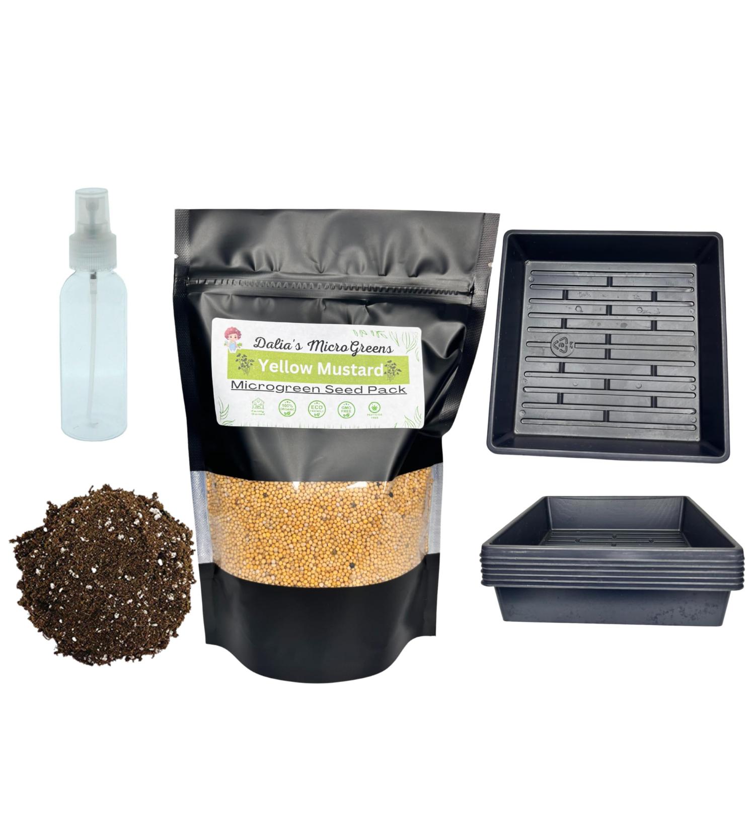 Yellow Mustard Microgreen Kit - Organic Mustard Sprout Seeds - Indoor Microgreens Growing Kit Includes Seed Packets Growing Trays Spray Bottle Soil and Comprehensive Guide (50 Grams) - Buy Online on GoSupps.com