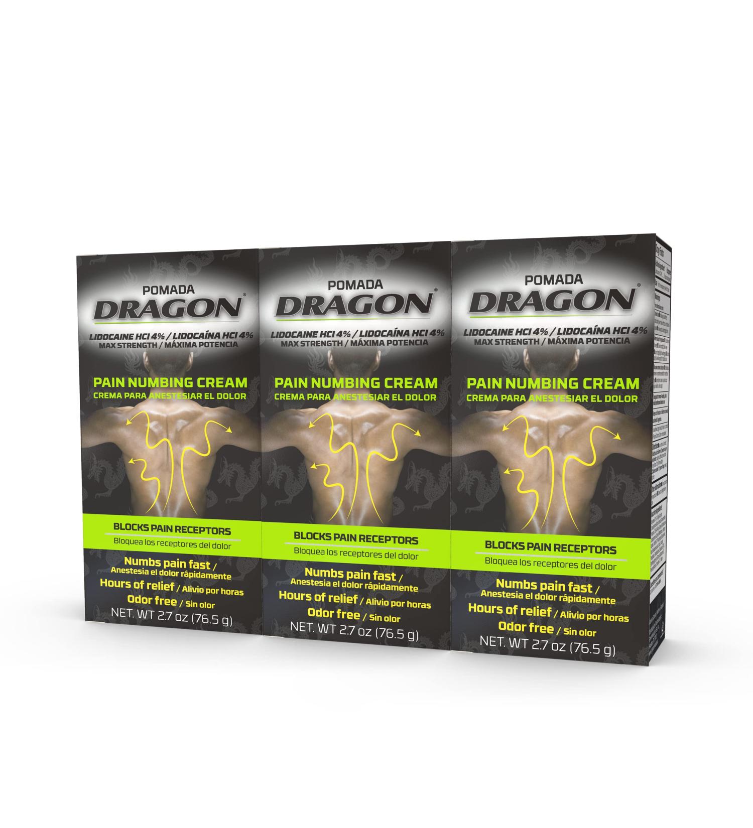 Dragon Maximum Strength Pain Relief Cream with Lidocaine - 2.7 Ounce & 8.1 Ounce Pack of 3 | Fast-Acting Numbing Relief for All Pain Types - International Shipping Available - Buy Online on GoSupps.com