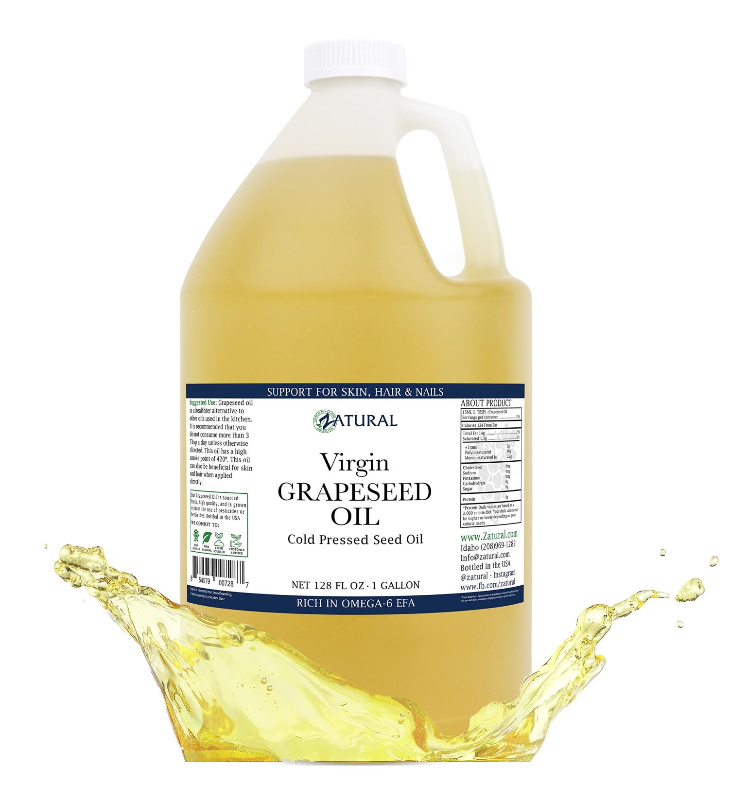 Zatural Grapeseed Oil - 100% Pure Cold Pressed - Organically Grown High Temperature Cooking Oil 128oz (1 Gallon - Buy Online on GoSupps.com