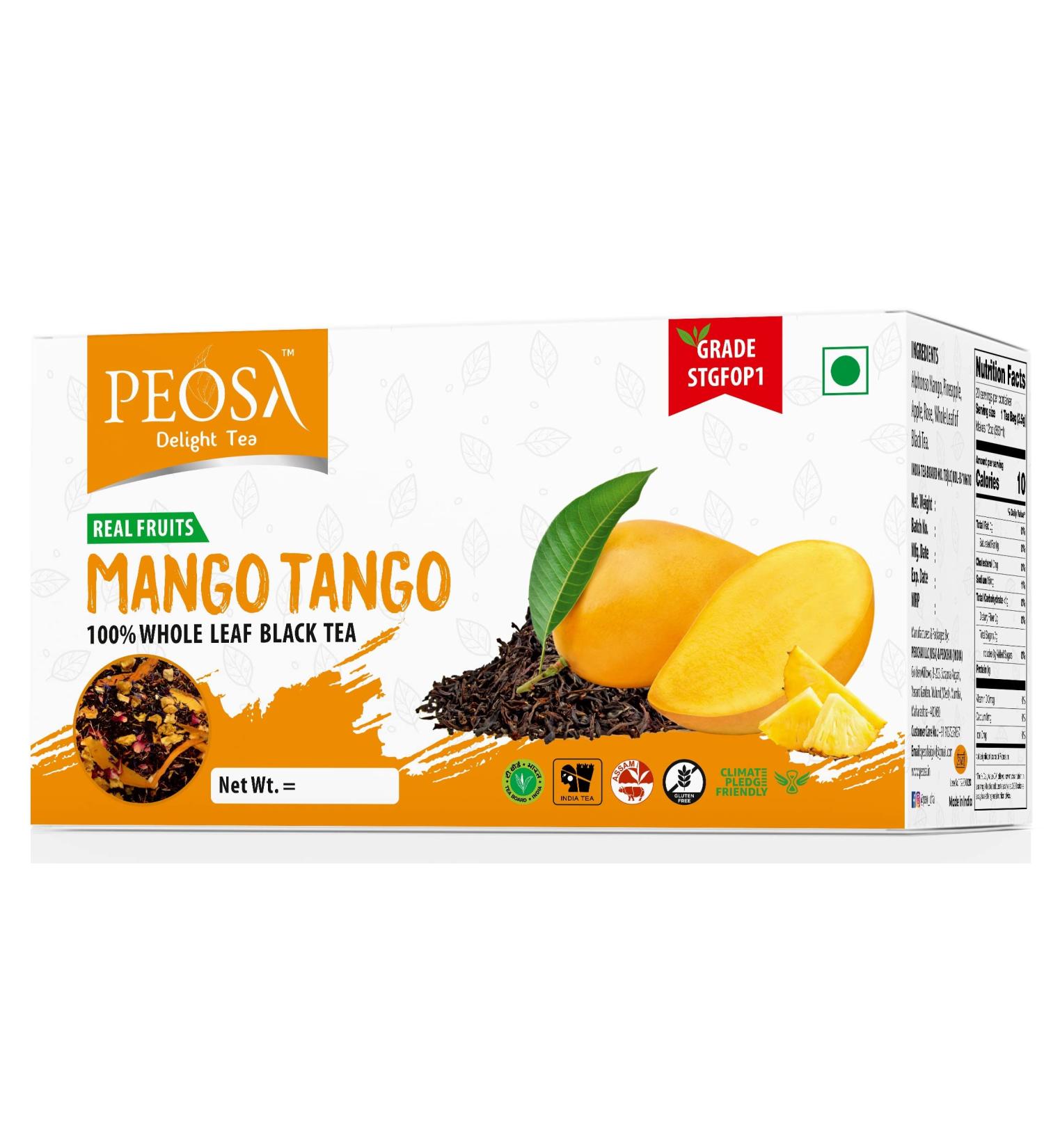 Peosa Delight Tea - Mango Tango 100% Whole Loose Leaf Black Tea Alphonso Mango - Pineapple - Apple Hot & Iced Tea Natural Exotic Fruits Black Tea Leaf Blend 3.52 oz Box 40 cups. - Buy Online on GoSupps.com