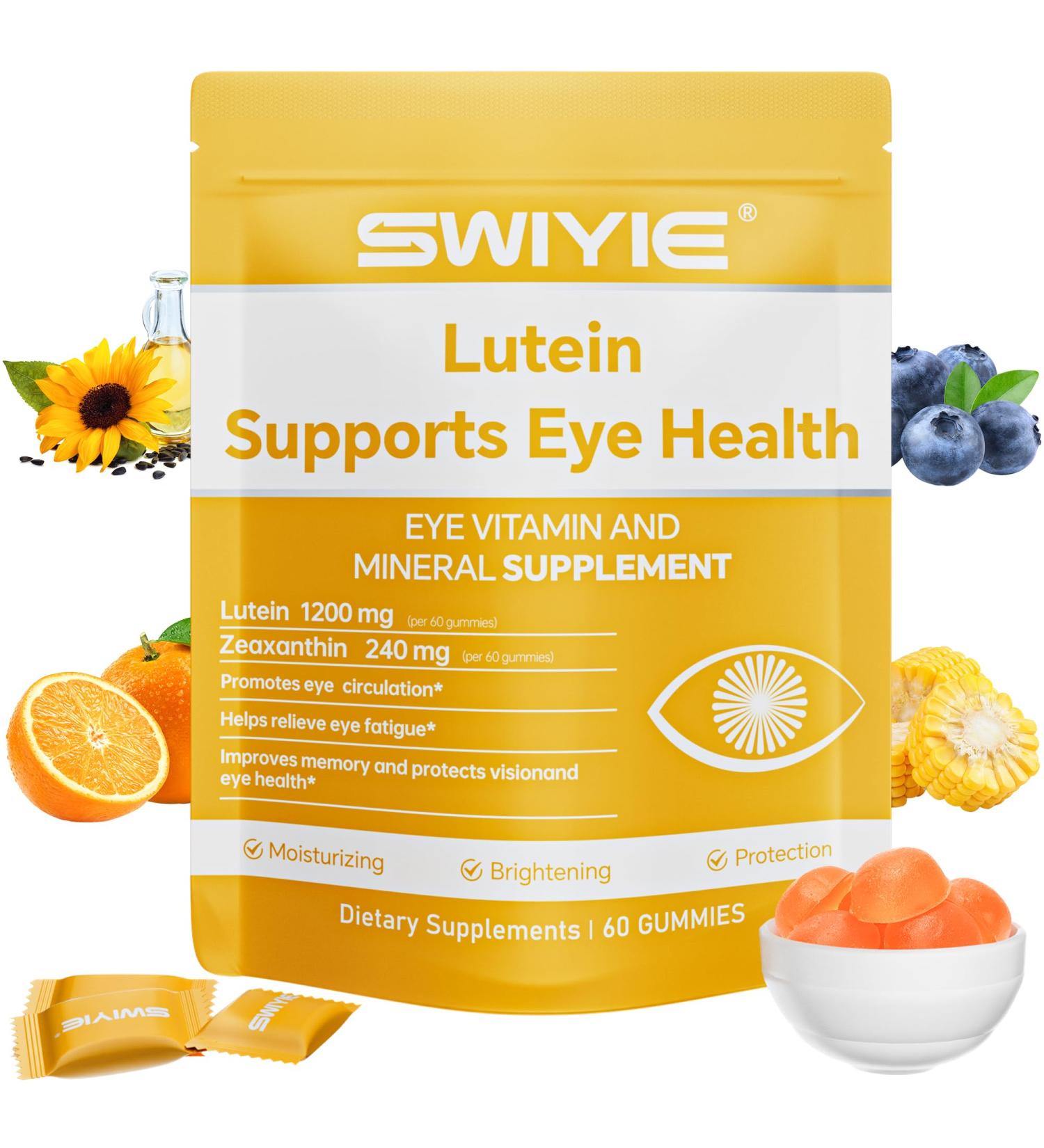 Swiyie Lutein Gummies Eye Vitamin and Mineral Supplement with 20mg Lutein & 4mg Zeaxanthin Gummy Vitamins for Eye Health Support Naturally Flavored 60 Gummies - Buy Online on GoSupps.com