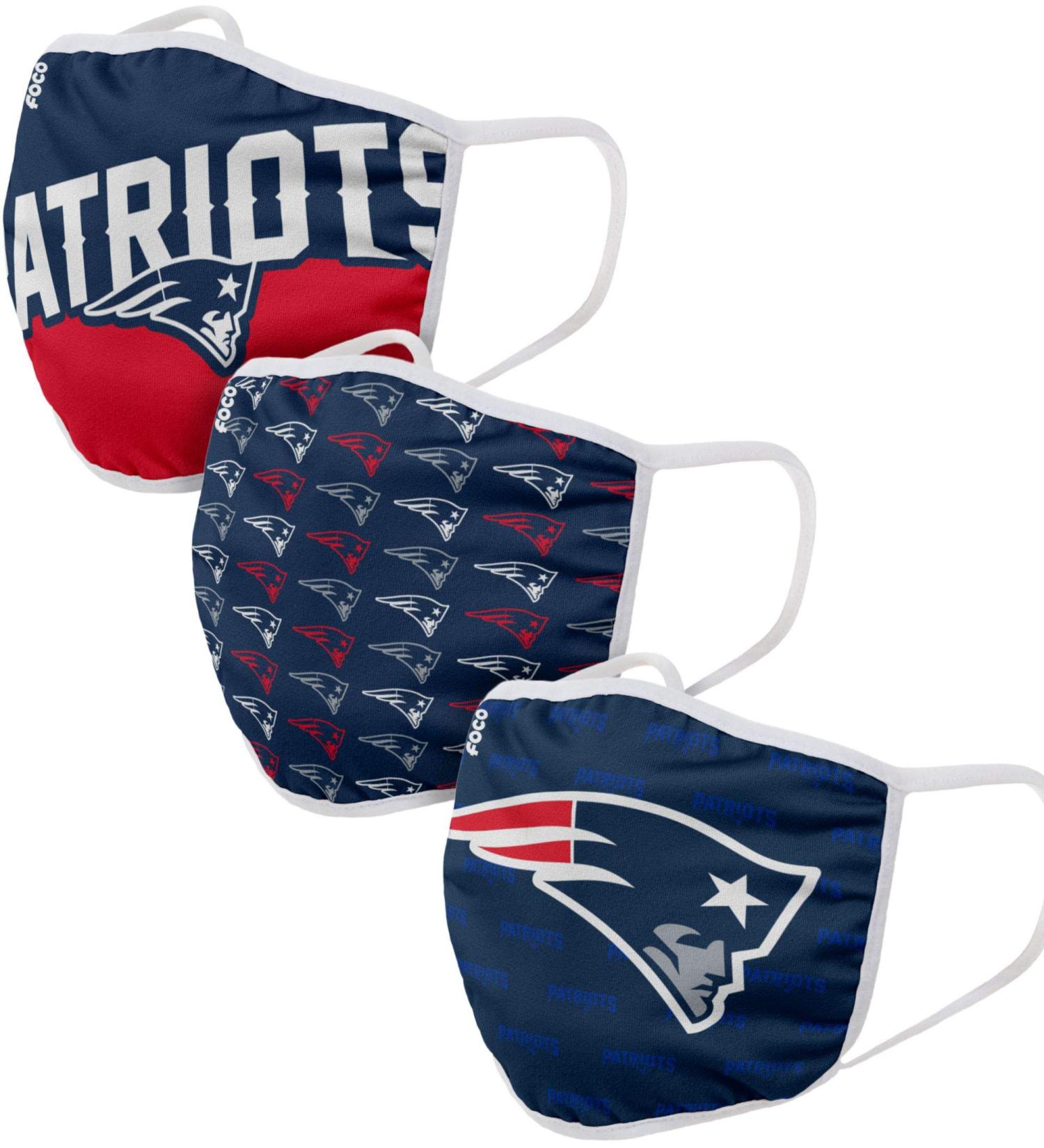 Compatible with New England Patriots NFL Football Gametime Foco Pack of 3 Adult Face Covering Mask - Buy Online on GoSupps.com