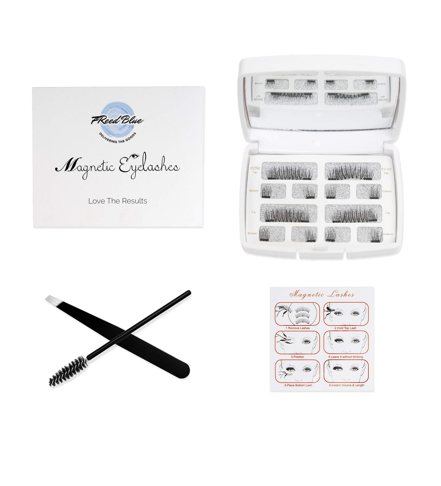 FReed Blue Magnetic Eyelashes - 2 Pairs of Natural Glue-Free Reusable Lashes (32mmX12mm) for Full Eyes - Buy Online on GoSupps.com