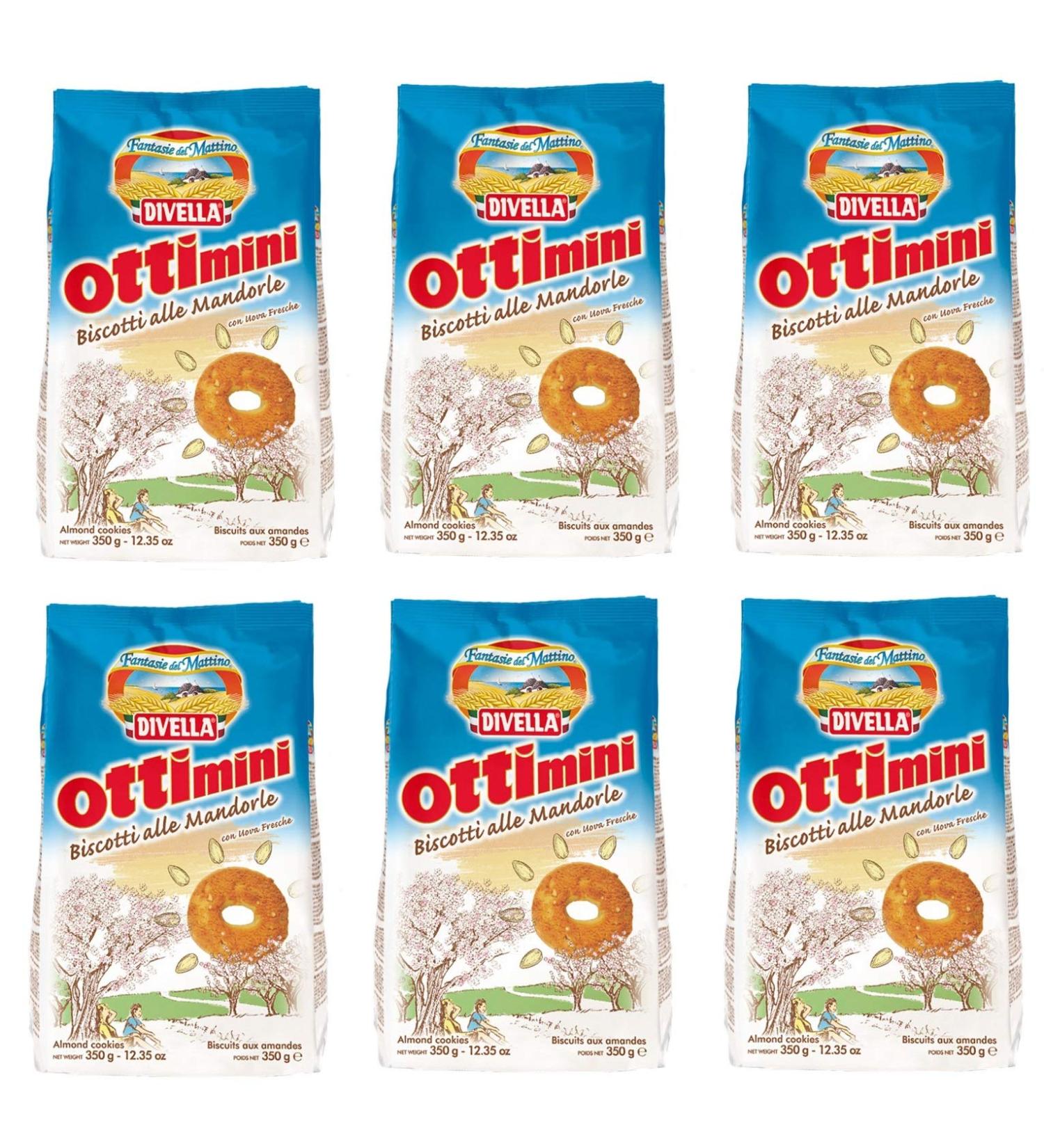 Divella Divella Ottimini Biscotti all Mandorle Chopped Almond Sandblasted Cookies Pack of 6 350 g