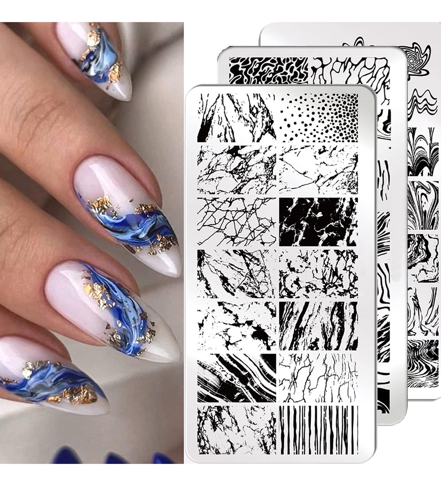 French Marble Striped Nail Art Stamping Plates Set - 3 Pcs Stainless Steel Stencils - Buy Online on GoSupps.com