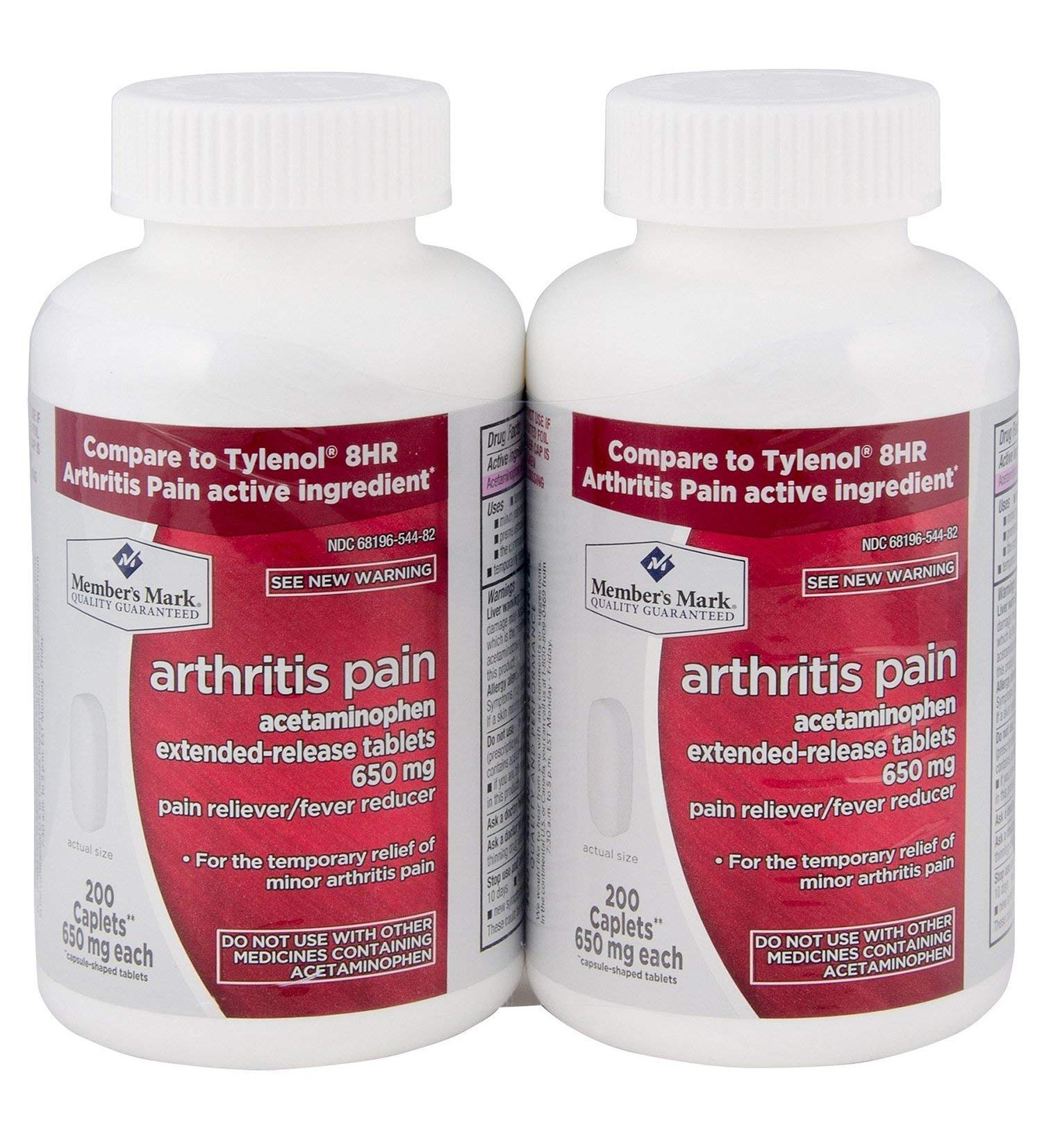 Member's Mark 650mg Acetaminophen Extended Release Pain Reliever Fever Reducer Arthritis Pain Caplets (2 bottles (400 caplets))