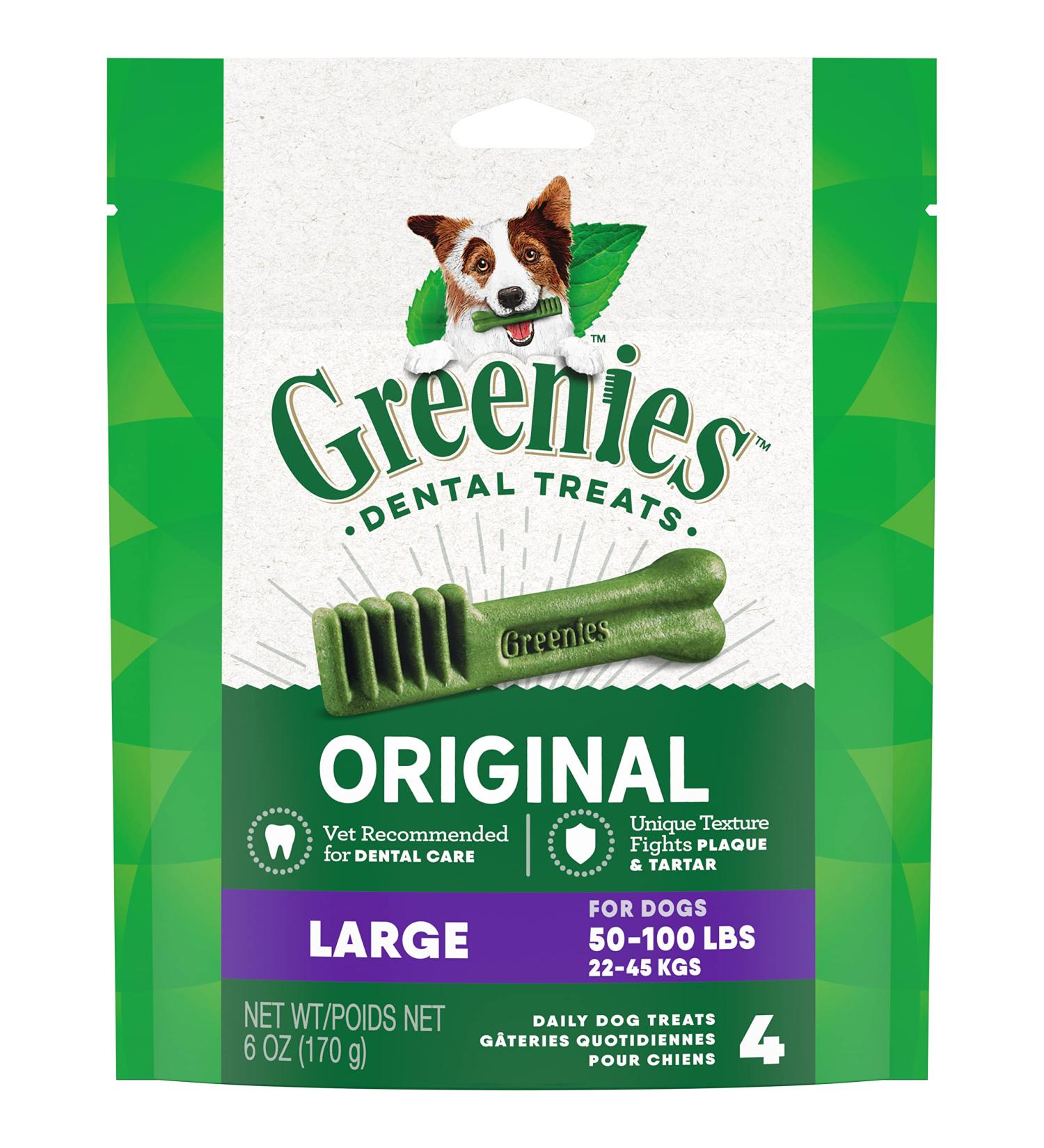 GREENIES Original Large Dog Dental Treats | Natural & Effective Dental Care for 50-100 lb Dogs - Buy Online on GoSupps.com
