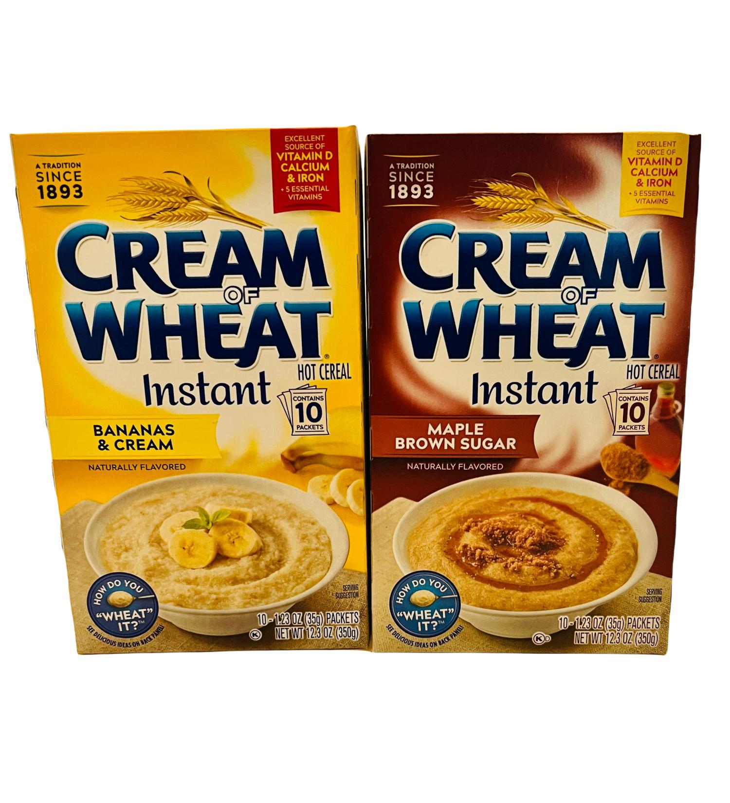 Cream of Wheat Instant Hot Cereal Bundle: Includes One Box Bananas and Cream and One Box Maple Brown Sugar (Each Box Has Ten 1.23 oz packets)