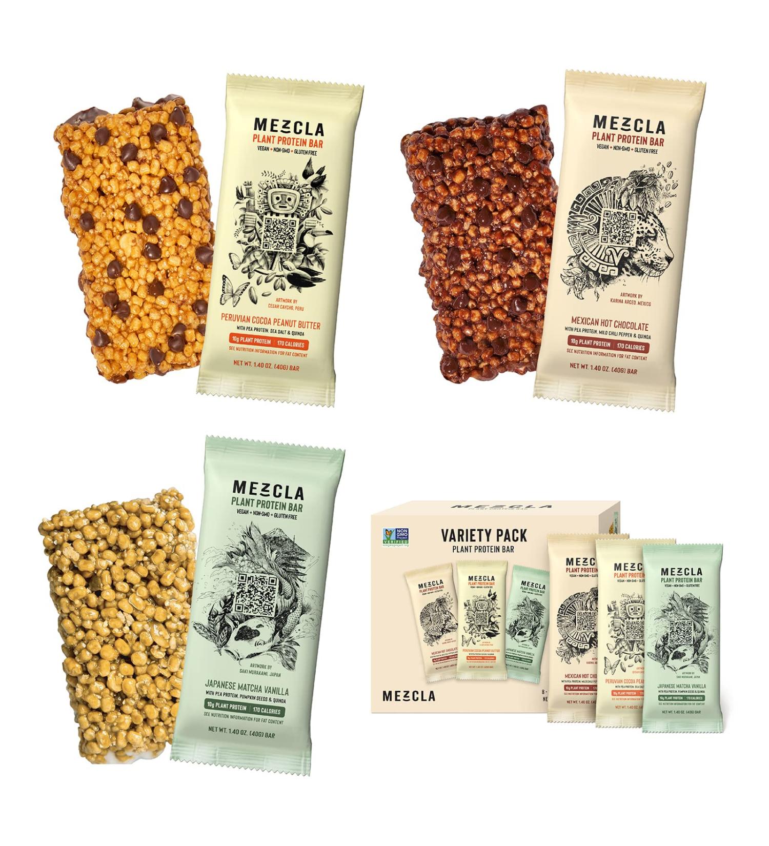 Mezcla Vegan Plant Protein Bars Variety Pack - Gluten-Free, Non-GMO, Soy-Free - 10g Protein - 8-Pack - Buy Online on GoSupps.com