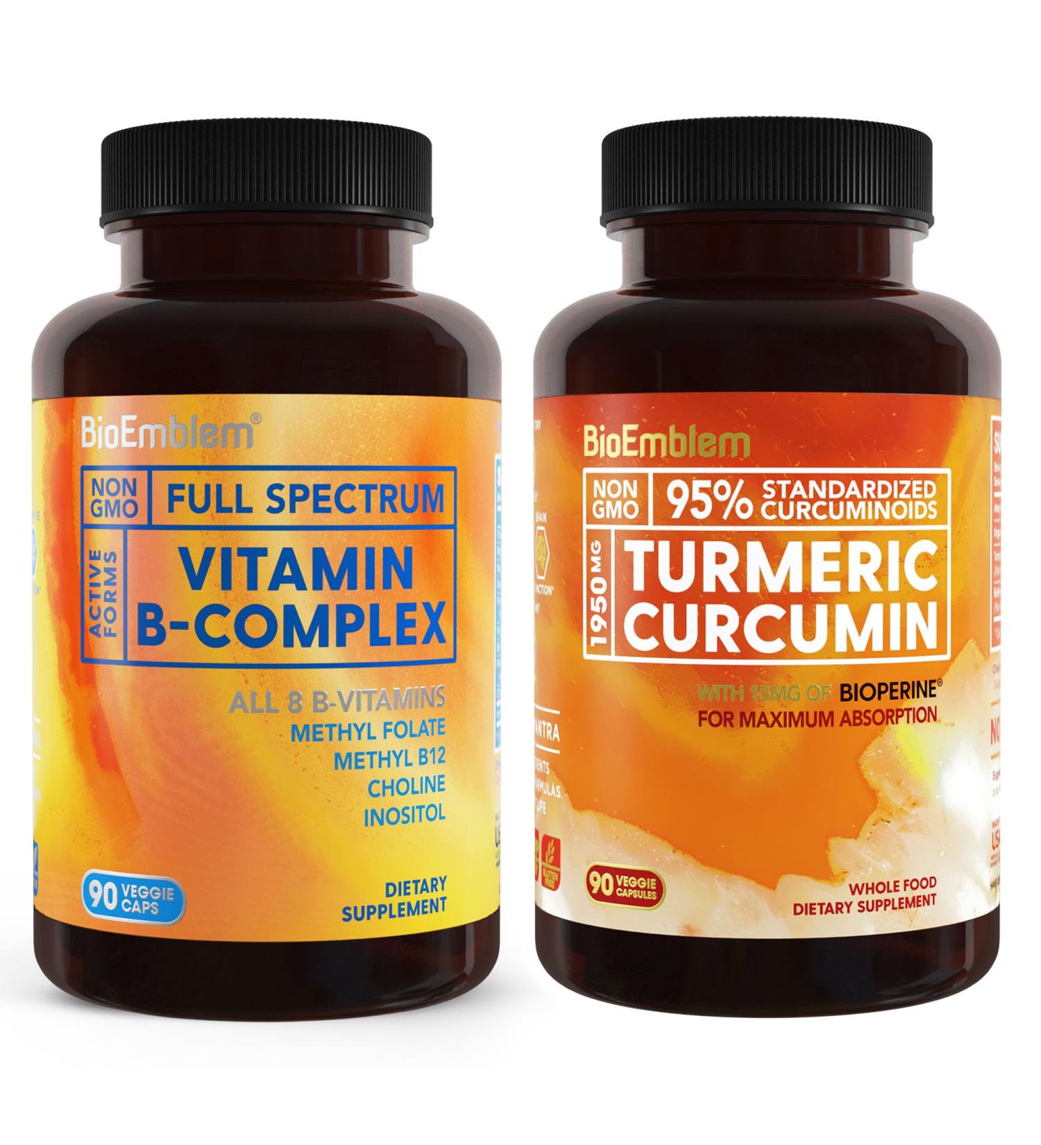 BioEmblem Turmeric Curcumin Supplement with BioPerine and Vitamin B-Complex - Buy Online on GoSupps.com