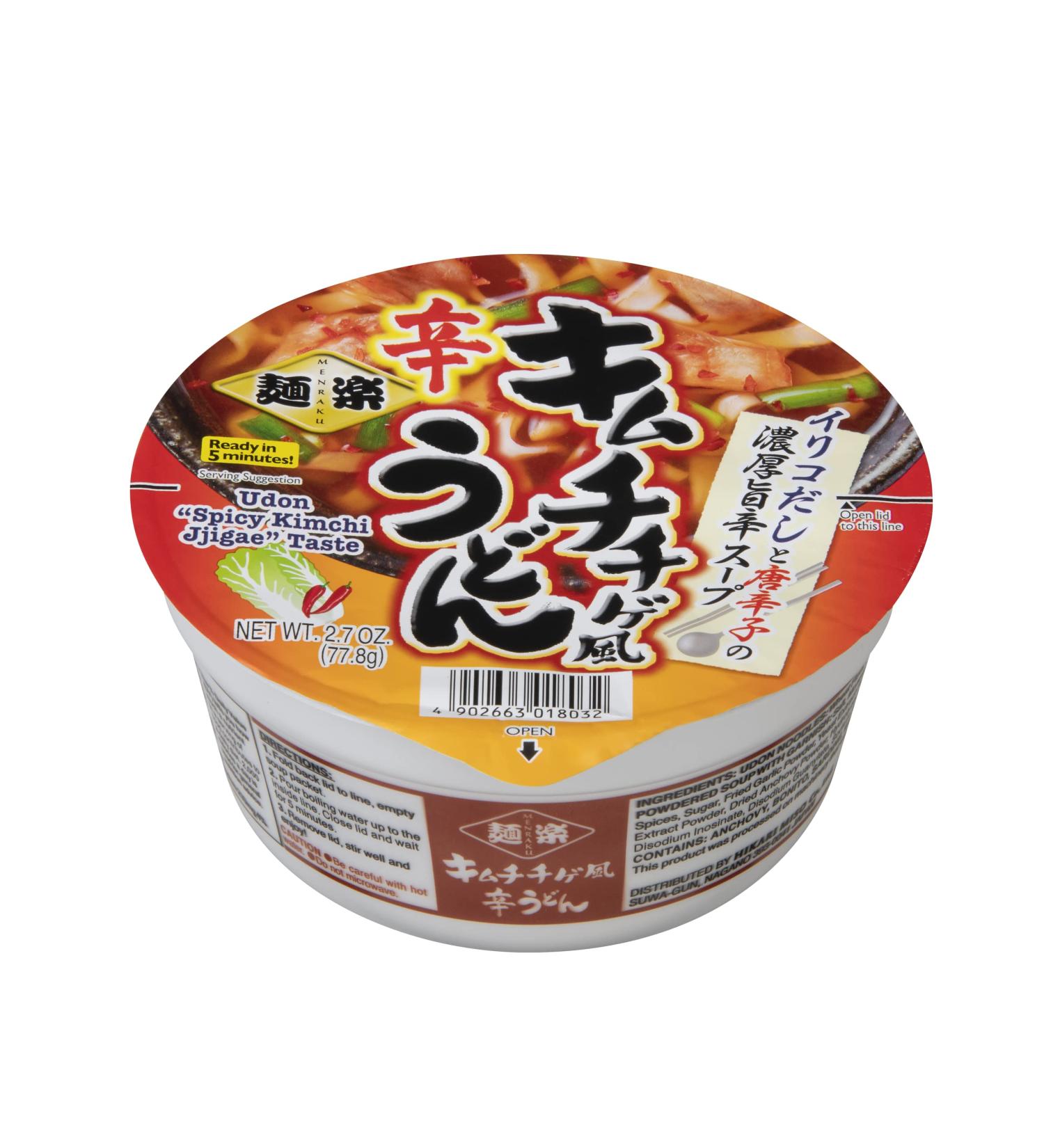 Hikari Miso Menraku Kimchi Jjigae Udon Cup 2.7oz (Pack of 12)