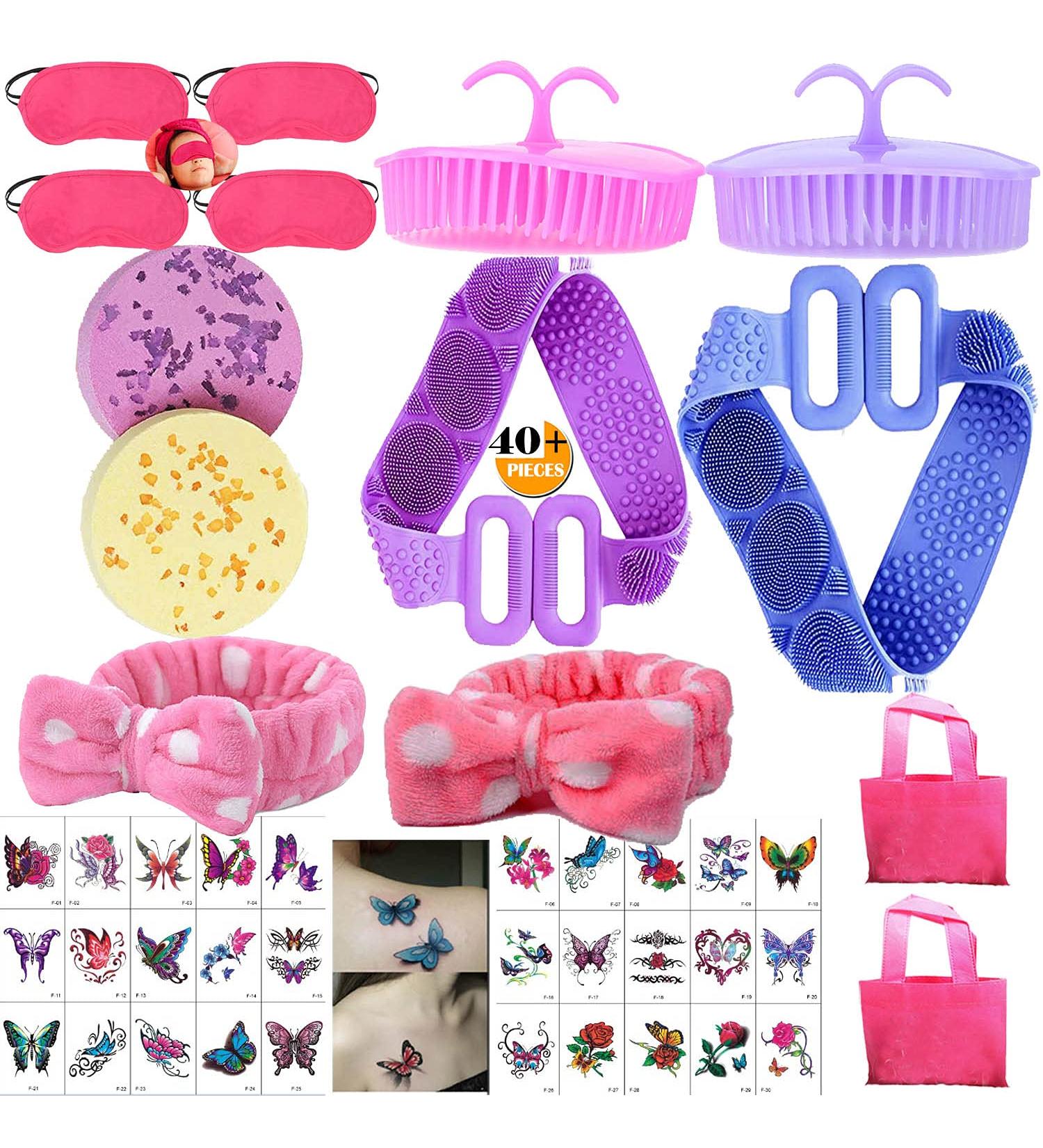 Deluxe 40+PCS Girls Colourful Bath Set for Teens - Spa Kit with Mask, Headband, Bath Bomb, Scrubber, Hair Brush, Bag & Body Decal - Perfect for Birthday Spa Party - Red Rose - Buy Online on GoSupps.com