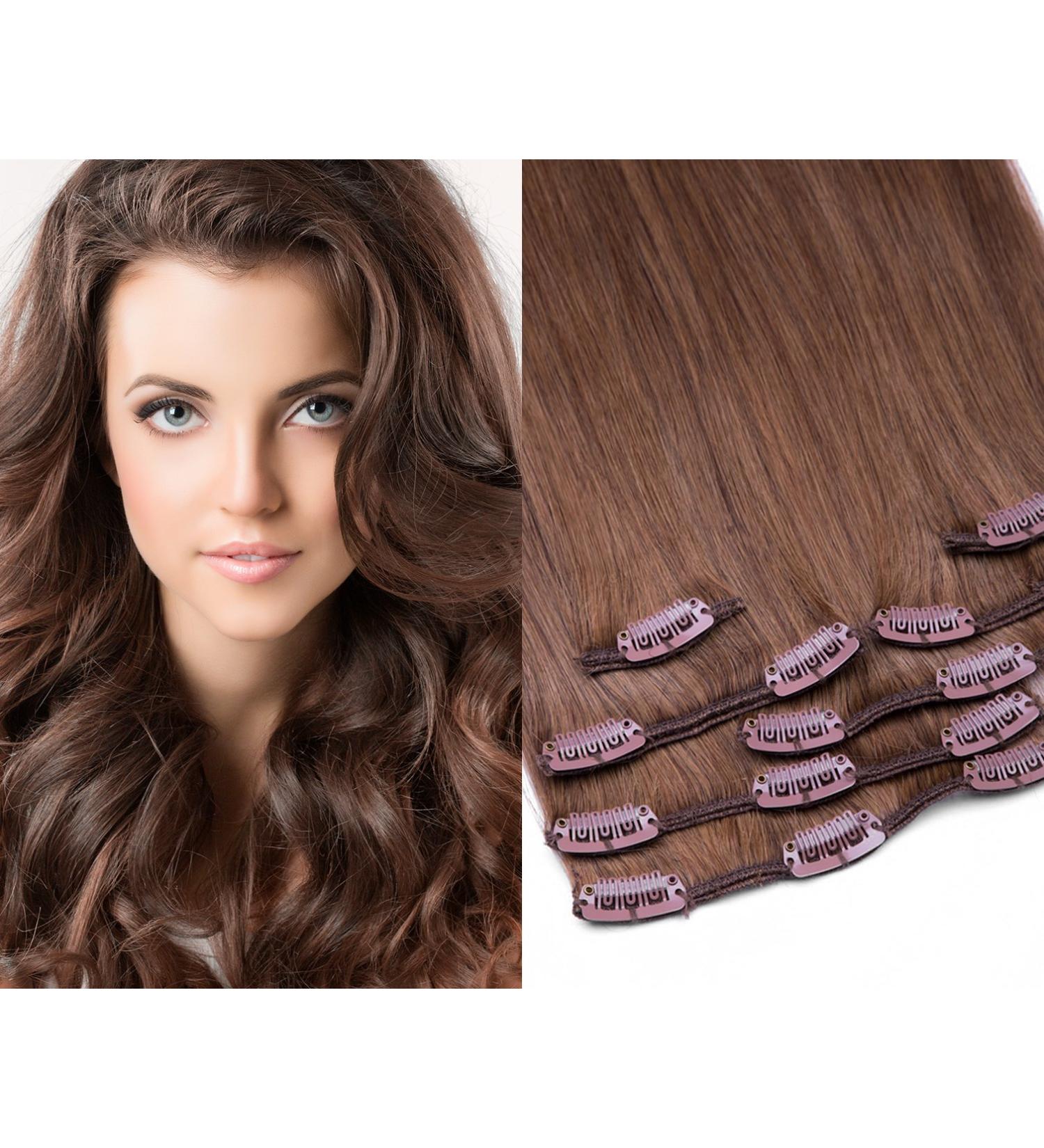 Shop 100% Indian Remy Clip-In Hair Extensions | 45cm Light Brown | High-Quality 7-Piece Set - Buy Online on GoSupps.com