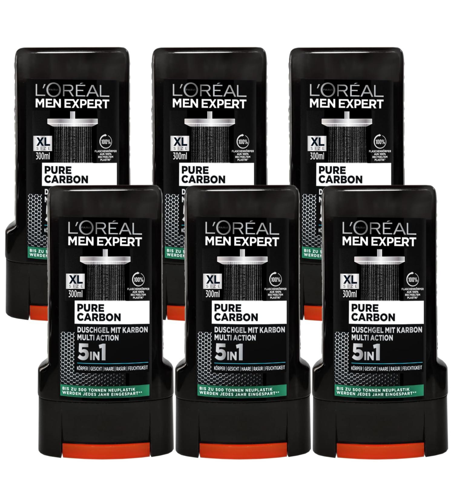 TopDeal Men Expert Lot de 6 gels douche Pure Carbon Clean 5 en 1 XL 6 x 300 ml