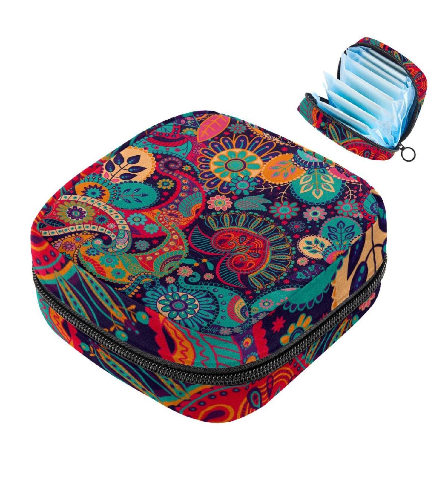 Shop Colorful Paisley Menstruation Bag - Zippered Women's Napkin & Tampon Bag for Girls | International Shipping - Buy Online on GoSupps.com