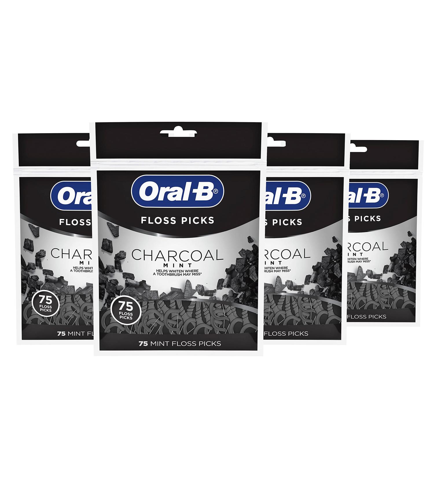 Oral-B Charcoal Infused Mint Dental Floss Picks - 75 Count, Pack of 4 - Buy Online on GoSupps.com