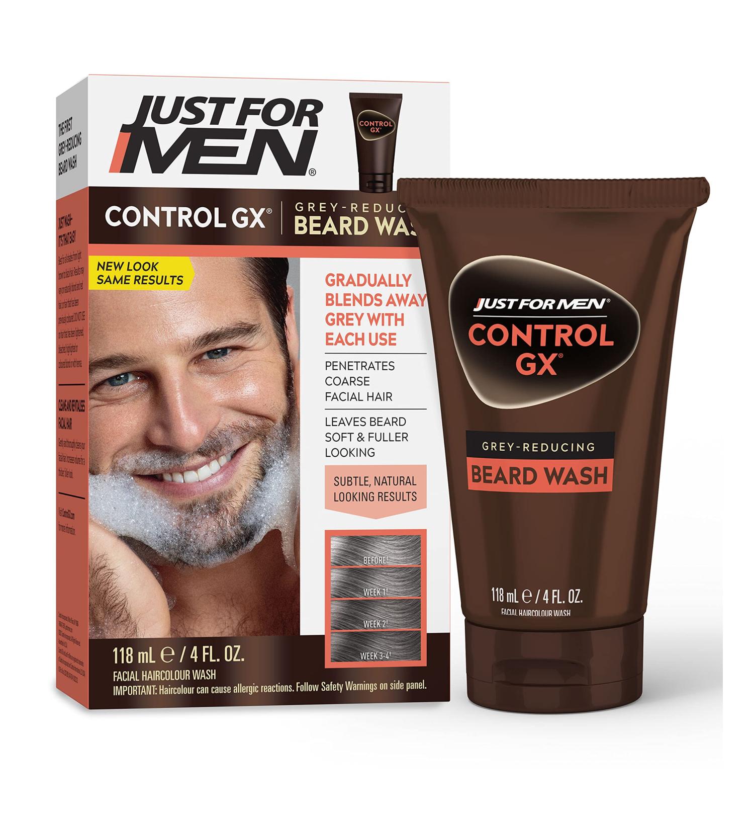 Just For Men Control GX Beard Wash Shampoo - Gradual Grey Reduction, Fuller Softer Beard - 4 Fl Oz - Buy Online on GoSupps.com