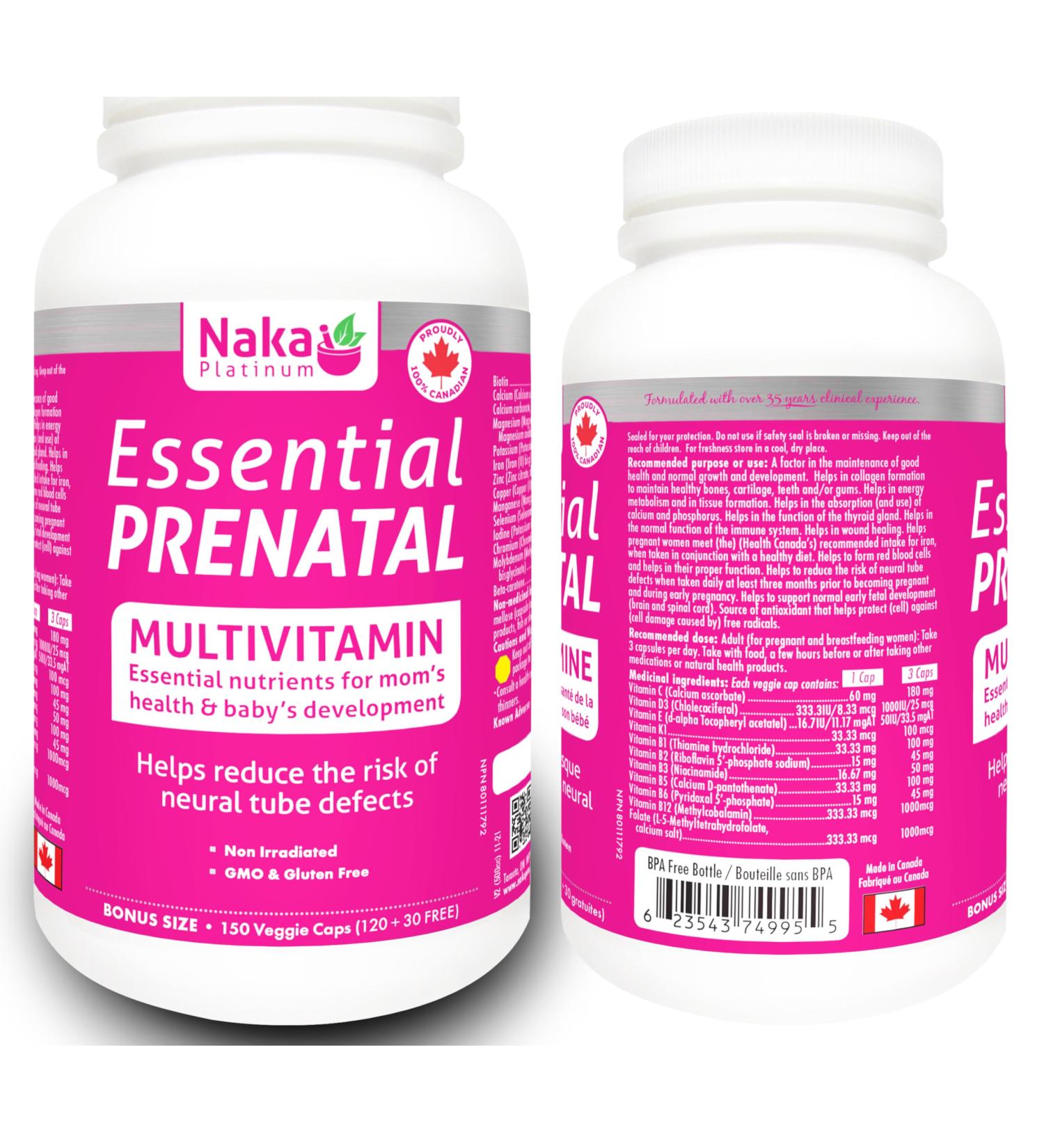 Prenatal Multi 150vcaps Essential nutrients for mom's Health and baby's development Made in Canada (120+30 Free) - Buy Online on GoSupps.com