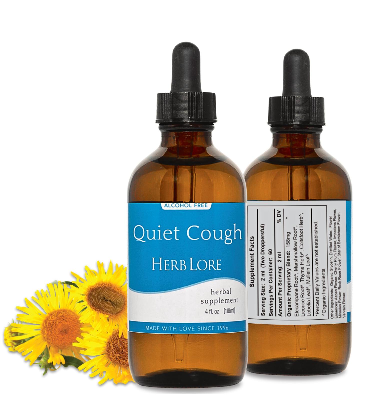 Herb Lore Quiet Cough Tincture - Mullein Leaf Drops for Lungs - Soothes Dry & Productive Coughs - 4 fl oz - Buy Online on GoSupps.com