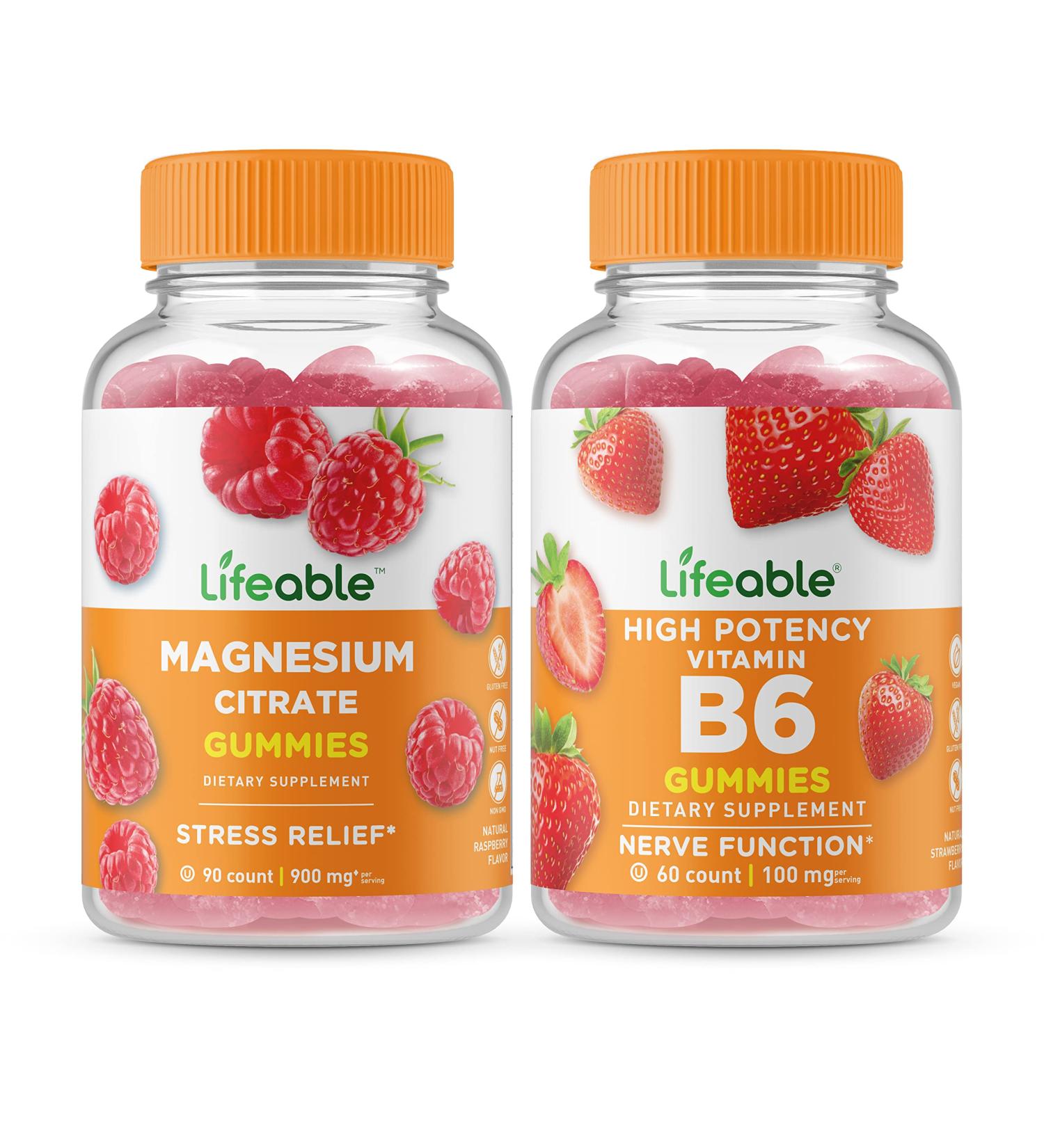 Lifeable Magnesium + Vitamin B6 Gummies Bundle - Great Tasting Vitamin Supplement Gluten Free GMO Free Chewable Gummy - Buy Online on GoSupps.com