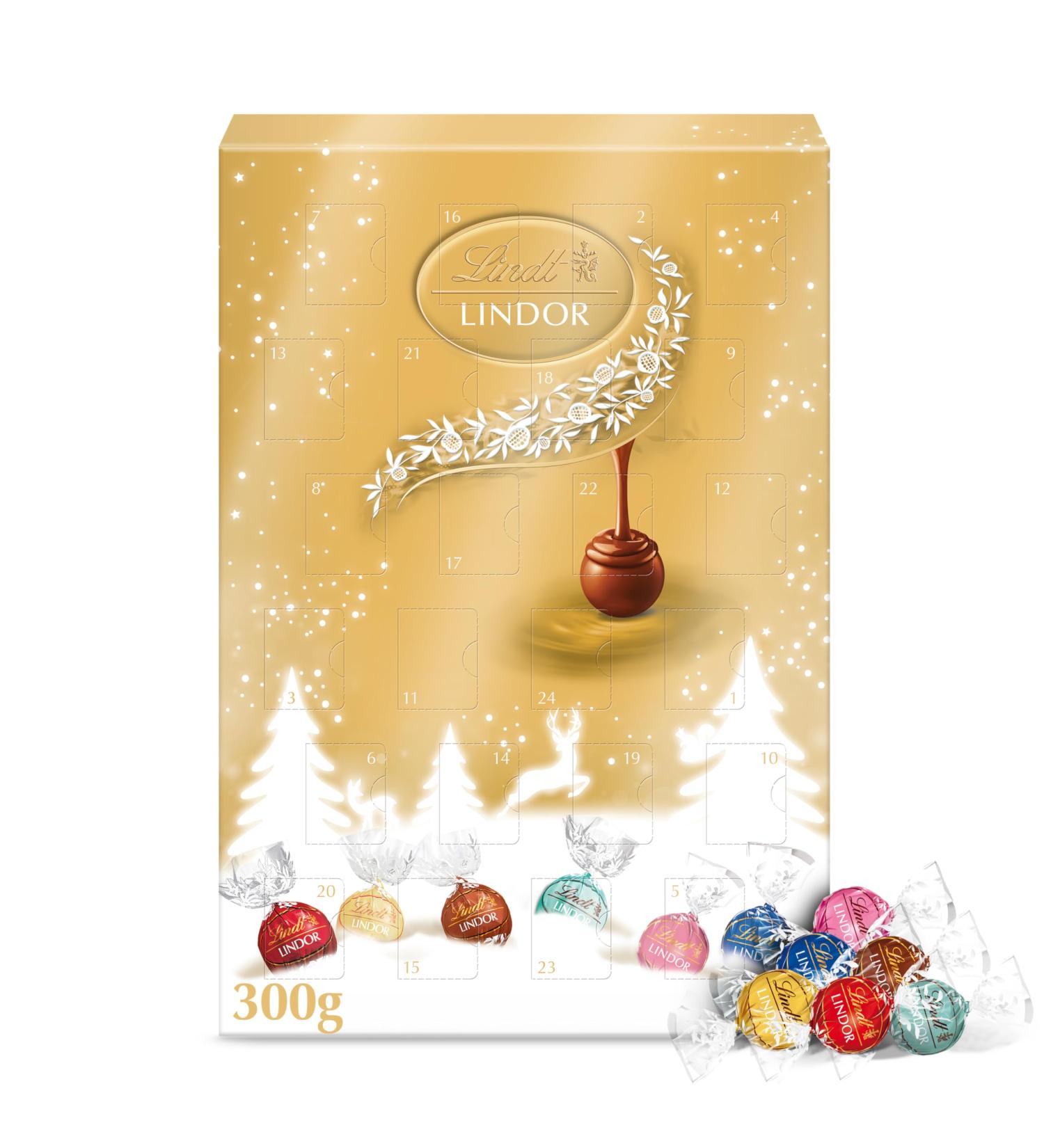 Lindt - Calendrier de l'Avent LINDOR - Assortiment de Chocolats au Lait Noirs Blancs Lait-Noisette Noix de Coco et Fraise - C ur Fondant - Id al pour No l 300g - Buy Online on GoSupps.com