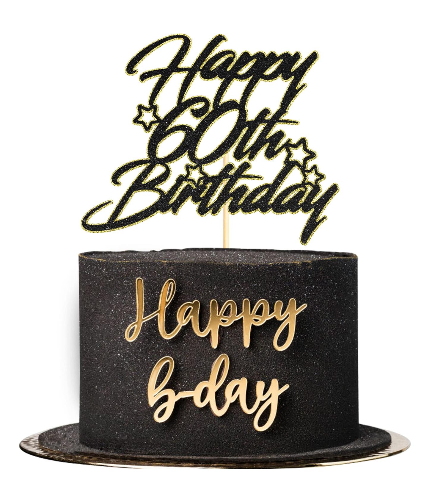 Sotpot Black Gold Glitter 60th Birthday Cake Topper Double Layers 60th Cake Topper for Woman Man 60th Birthday Party Cake Decoration Supplies - Buy Online on GoSupps.com
