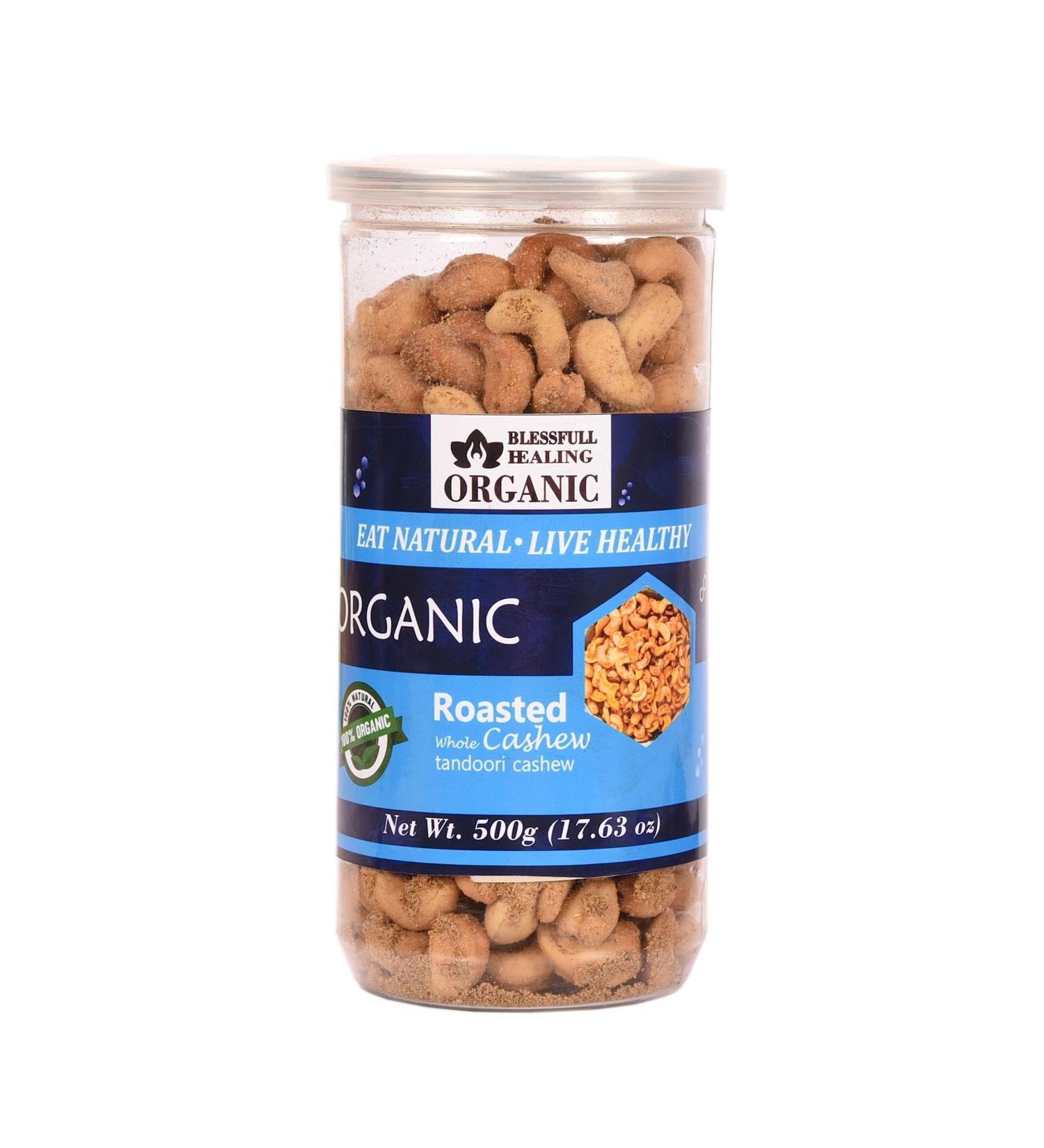 Blessfull Healing Organic Natural Vegan Tandoori Roasted Whole Cashew Nuts Crunchy Kaju 500 Gram - Buy Online on GoSupps.com