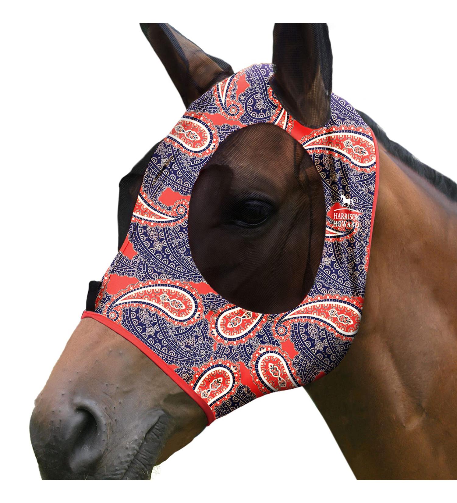 Harrison Howard Super Comfort Stretchy Fly Mask | UV Protection & Breathability | Large Eye Space | Orange Paisley Design for Ultimate Equine Comfort - Buy Online on GoSupps.com