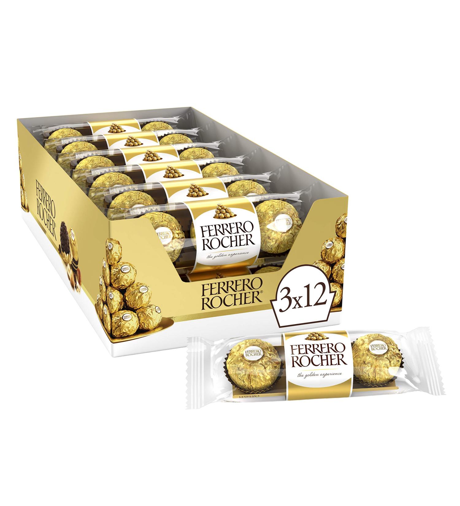 FERRERO ROCHER Fine Hazelnut Milk Chocolate 3 Packs of 12 Individually Wrapped Chocolates 3 Count 4.8 Kilogram 108 Count (Pack of 1) - Buy Online on GoSupps.com