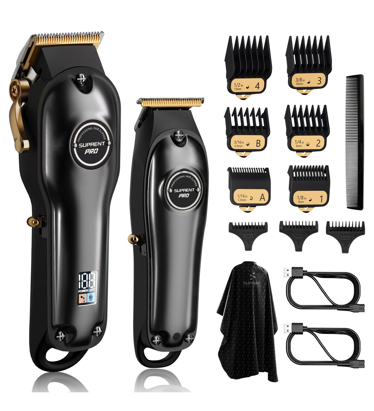 SUPRENT PRO Hair Clippers for Men - Professional Cordless Hair Cutting Kit & Zero Gap T-Blade Trimmer Combo with LED Display - Perfect Men's Gift (Black - Buy Online on GoSupps.com