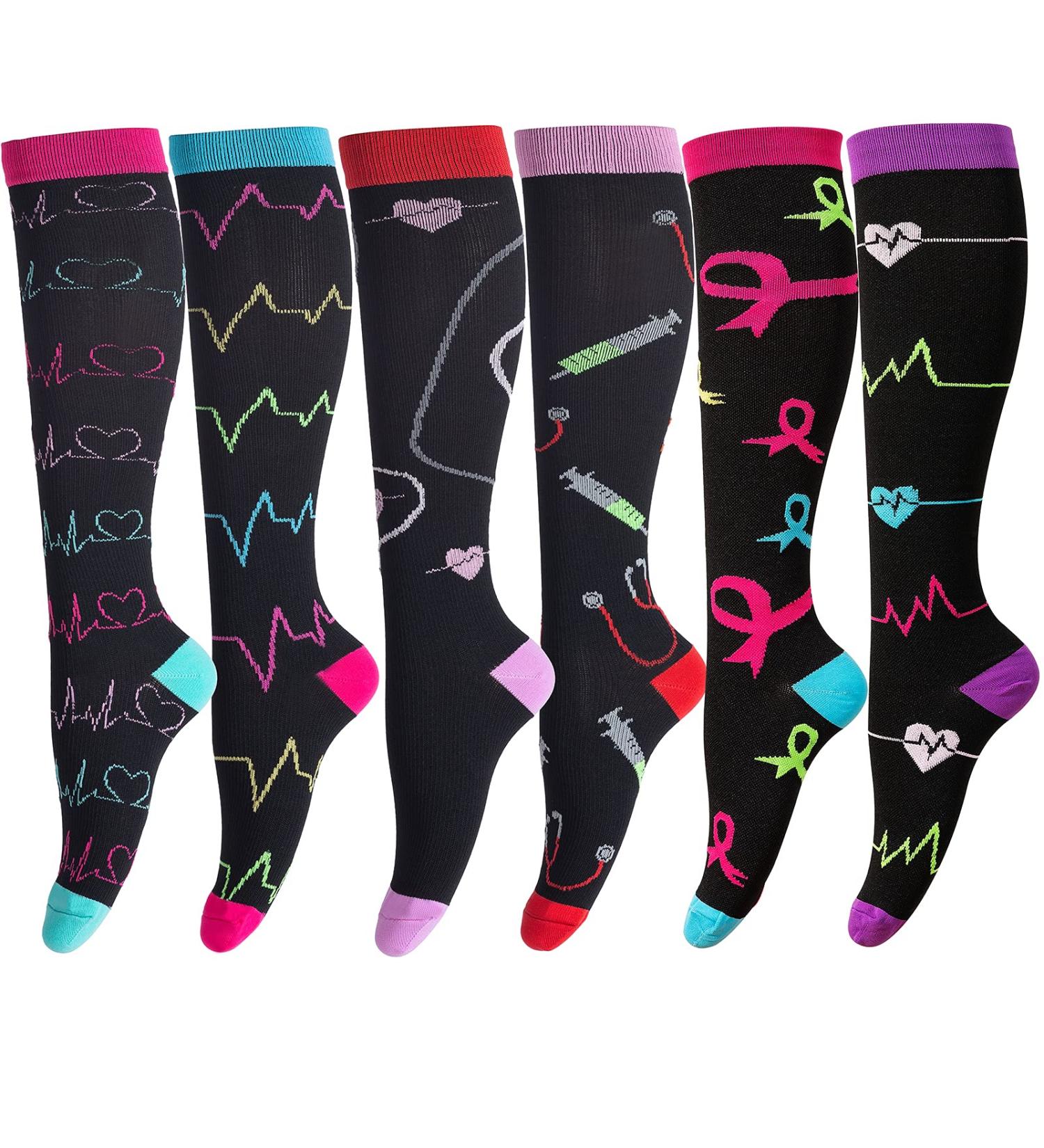 Compression Socks (6 Pair) for Men & Women | Non-Slip Long Tube 20-30 mmHg | Ideal for Running, Nursing, Circulation & Recovery | Boost Stamina | Great for Hiking, Travel & Flights - Buy Online on GoSupps.com