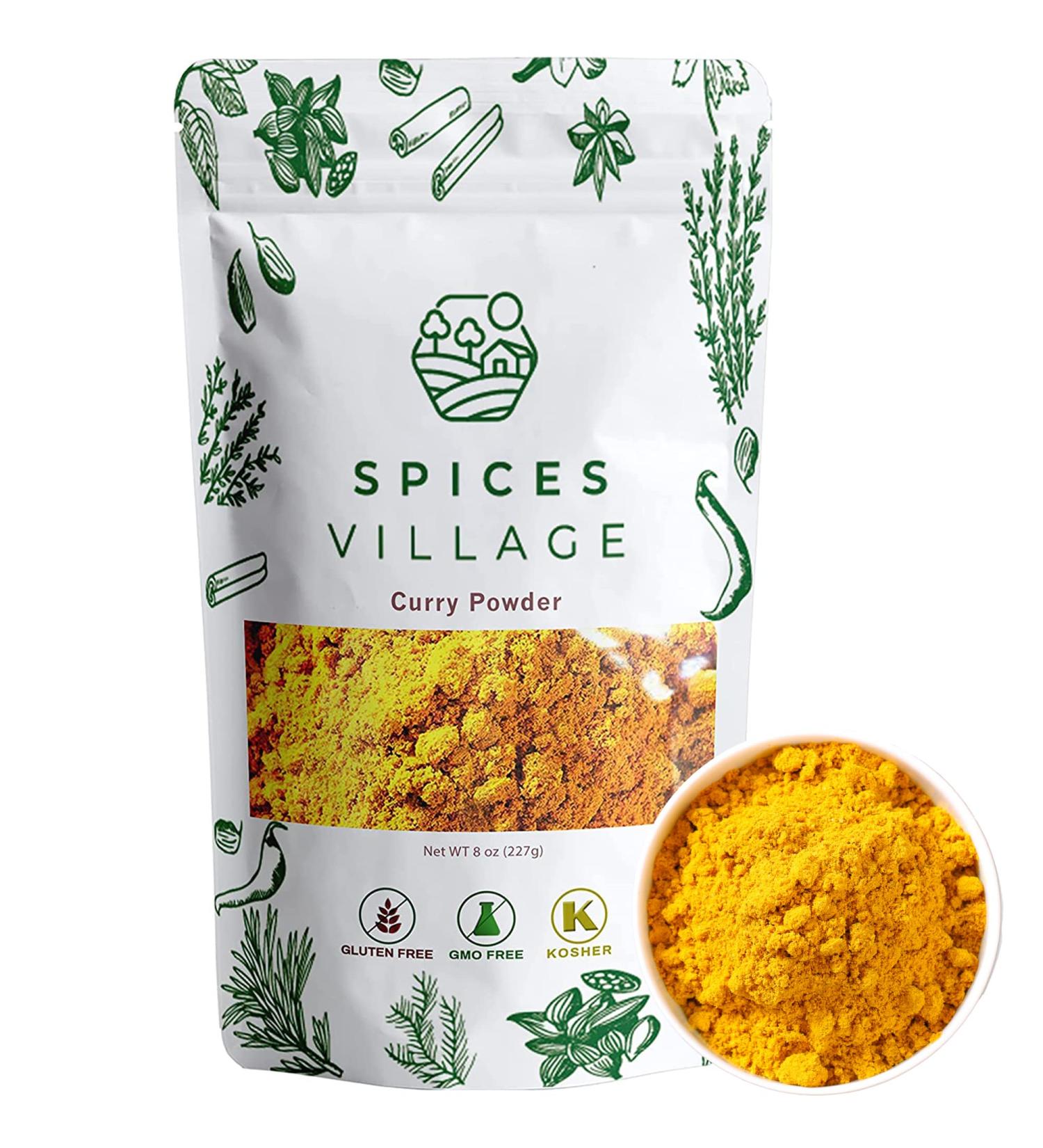 Spices Village Yellow Indian Curry Powder 8oz - Spicy Blend for Cooking - Medium Madras Curry Mix | Kosher, Gluten-Free, Non-GMO - Salt-Free | Resealable Bag - Buy Online on GoSupps.com