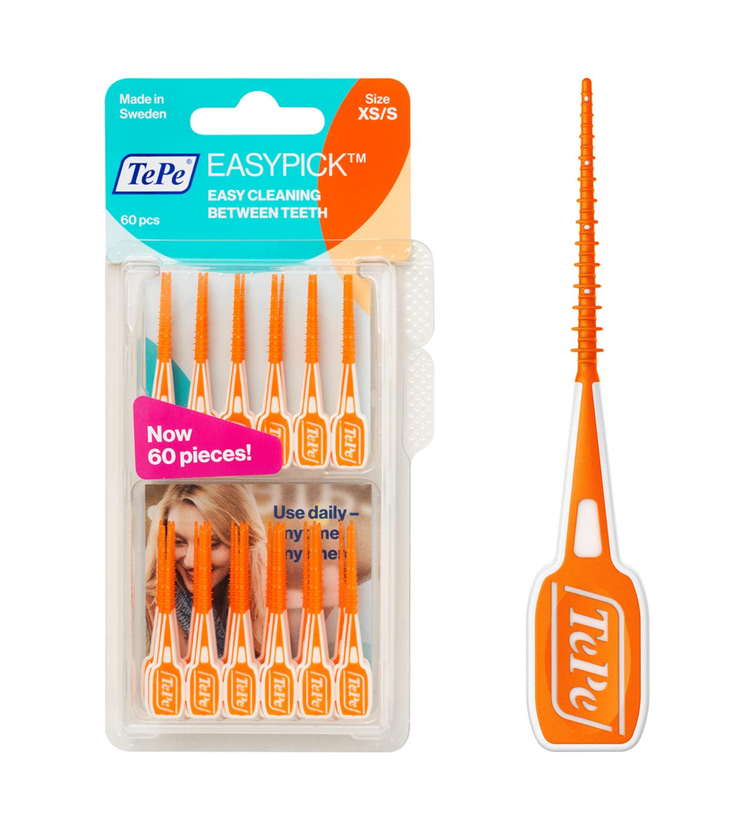 TEPE Dental Floss Picks - EasyPicks XS/S Orange 60 Pack | Premium Tooth Flossers for Healthier Smiles - Buy Online on GoSupps.com