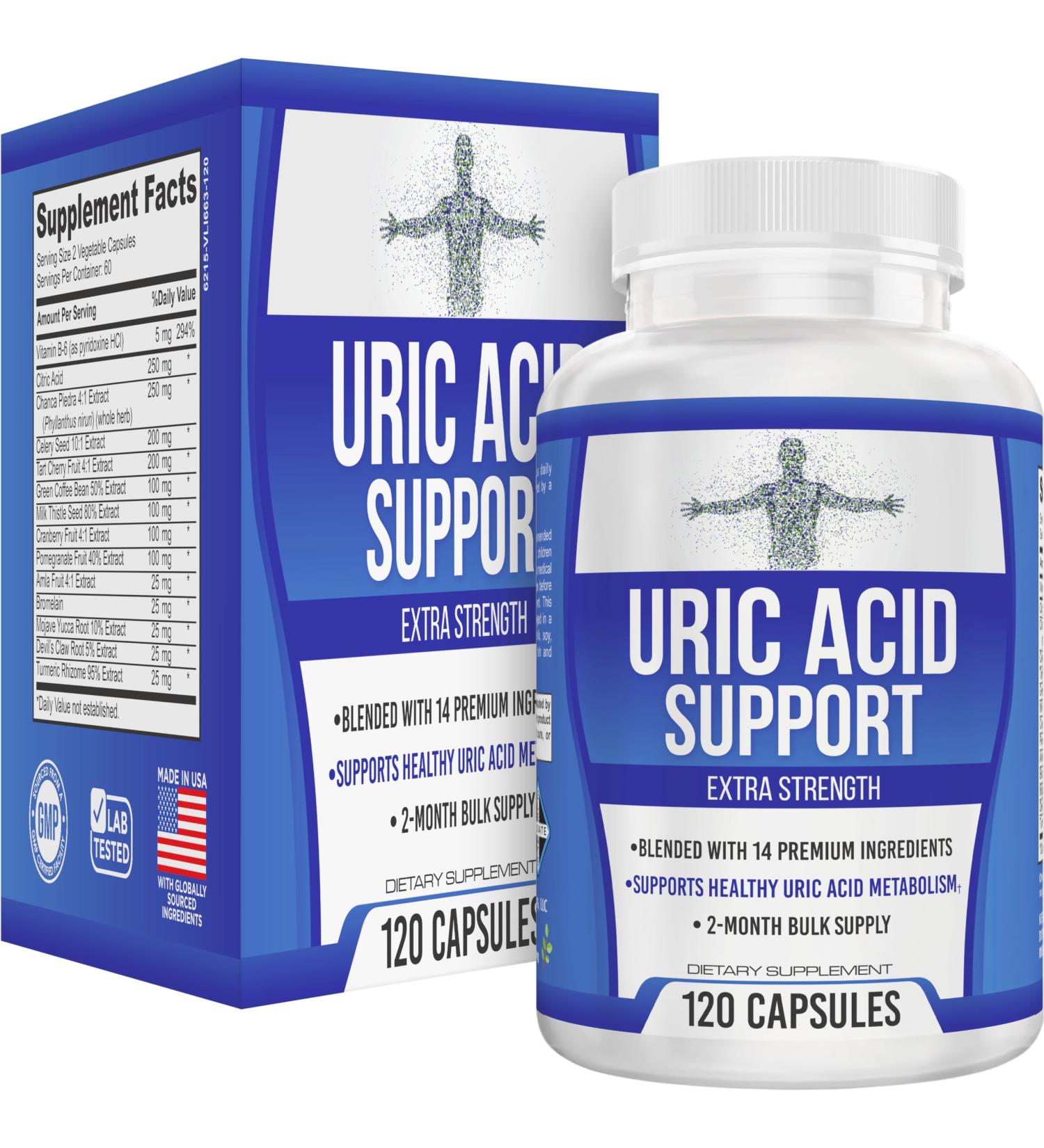 2-Month Uric Acid Support (14-in-1) Supplement | 60-Day Bulk Supply | Uric Acid Health Supplements | 120 Capsules - Buy Online on GoSupps.com