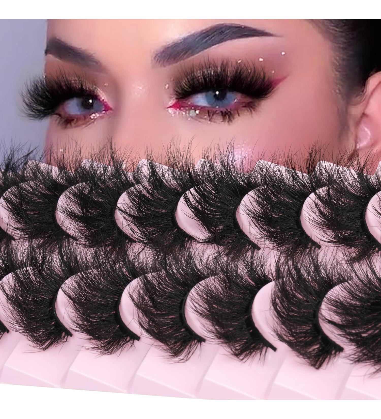 Fanxiton 8D Dramatic Faux Mink Lashes - 10 Pairs 20mm Soft Wispy Fluffy Volume False Eyelashes - Buy Online on GoSupps.com