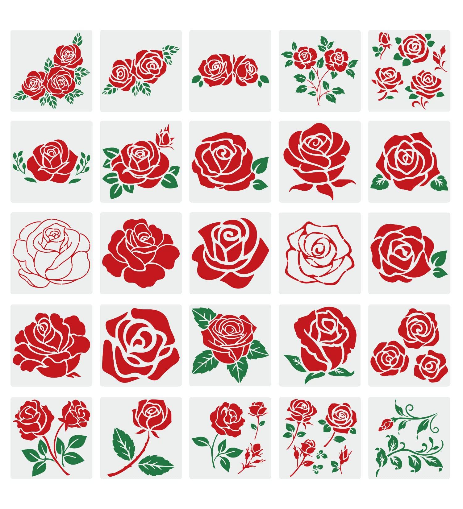 4inch Reusable Rose Stencils - Floral Painting Templates for Wood, Canvas & Paper - Buy Online on GoSupps.com