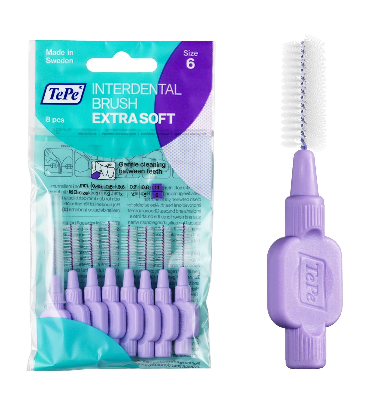 TePe Interdental Brush Extra Soft 8 Pack - 1.1mm Purple | Large Gaps Dental Cleaning Brush - Buy Online on GoSupps.com