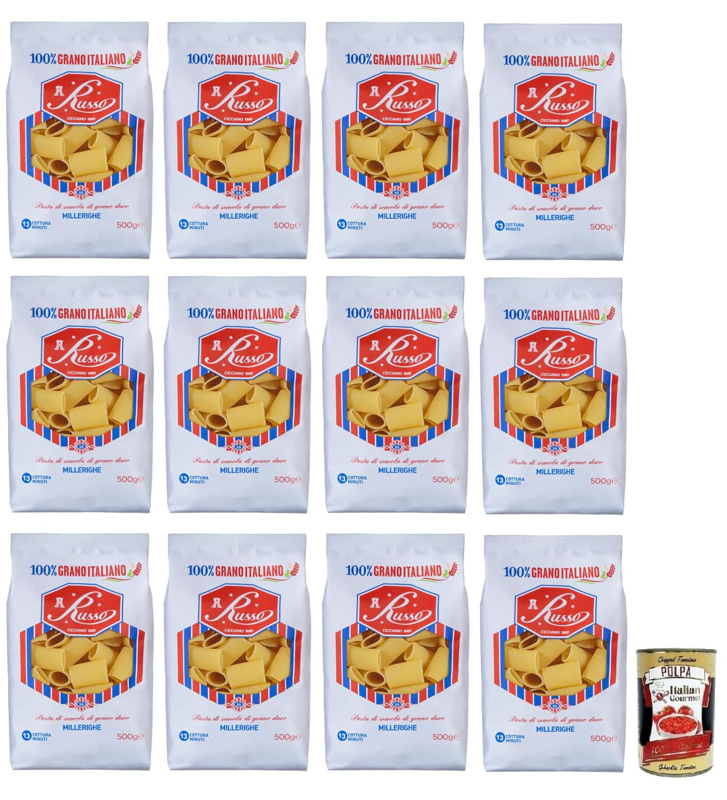  Italian Gourmet E.R. Russo Millerighe No. 26 Durum Wheat Semolina Pasta 100% Italian Wheat 500g Pack + 400g Box 12 Pieces - Buy Online on GoSupps.com