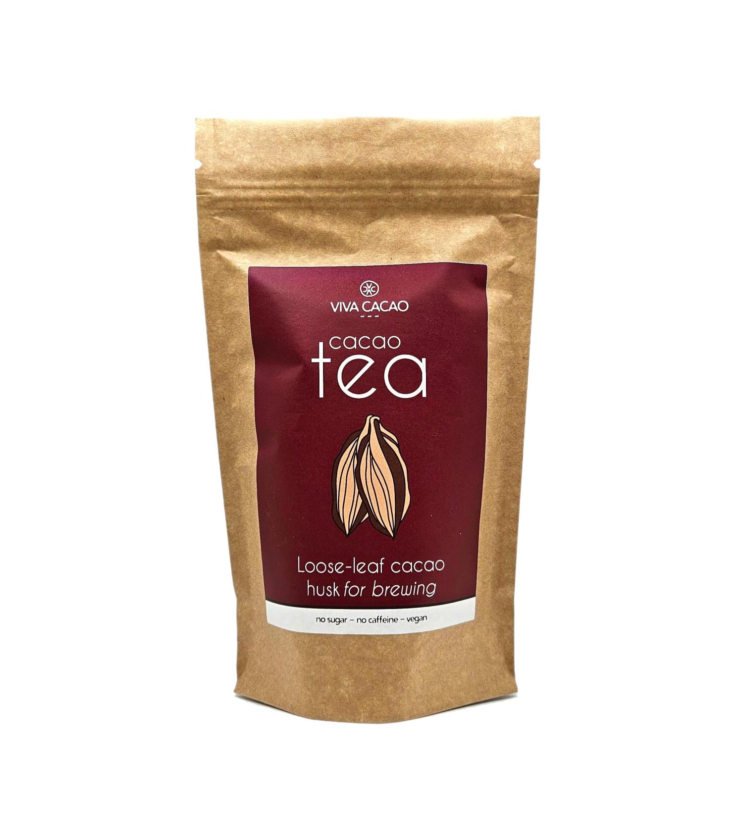 Cacao Tea - 110g | Loose-leaf cacao husk for brewing | Tea alternative | Gentle Energy | No Caffeine | Low Calorie| No Sugar| Allergen FREE | Compostable Packaging| Ethically Sourced - Buy Online on GoSupps.com