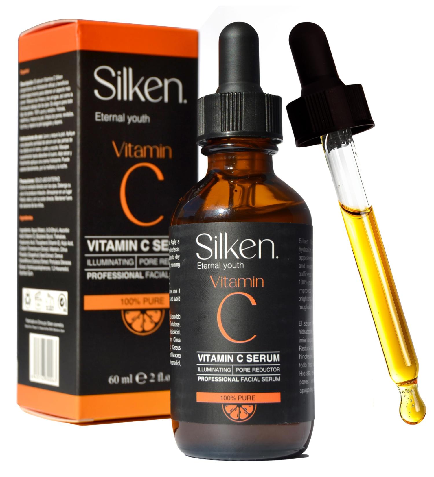Vitamin C Serum (60 ml) with Hyaluronic Acid and Vitamin E. Anti-wrinkle | Anti-dark circles | Skin blemish corrector | Facial hydration. Firm smooth and luminous skin. 100% vegan - SILKEN - Buy Online on GoSupps.com