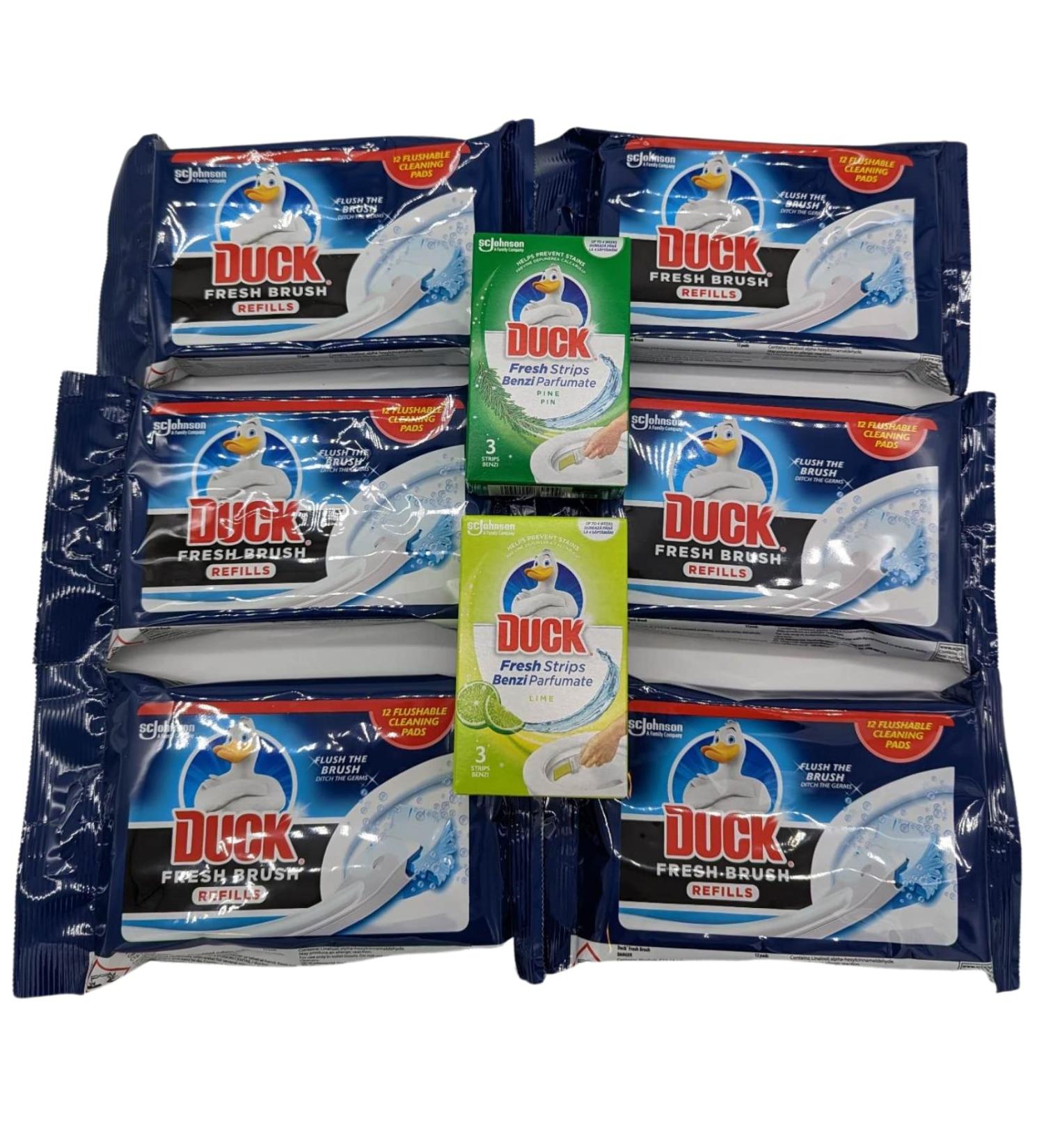 Toilet Cleaner Duck Bundle With 6x Duck Toilet Cleaner Fresh Brush Refills 12pads Duck Pine Toilet Cleaner Fresh 3 Strips And Duck Lime Toilet Cleaner Fresh 3Strips -Bathroom Cleaner Disposable Brush - Buy Online on GoSupps.com