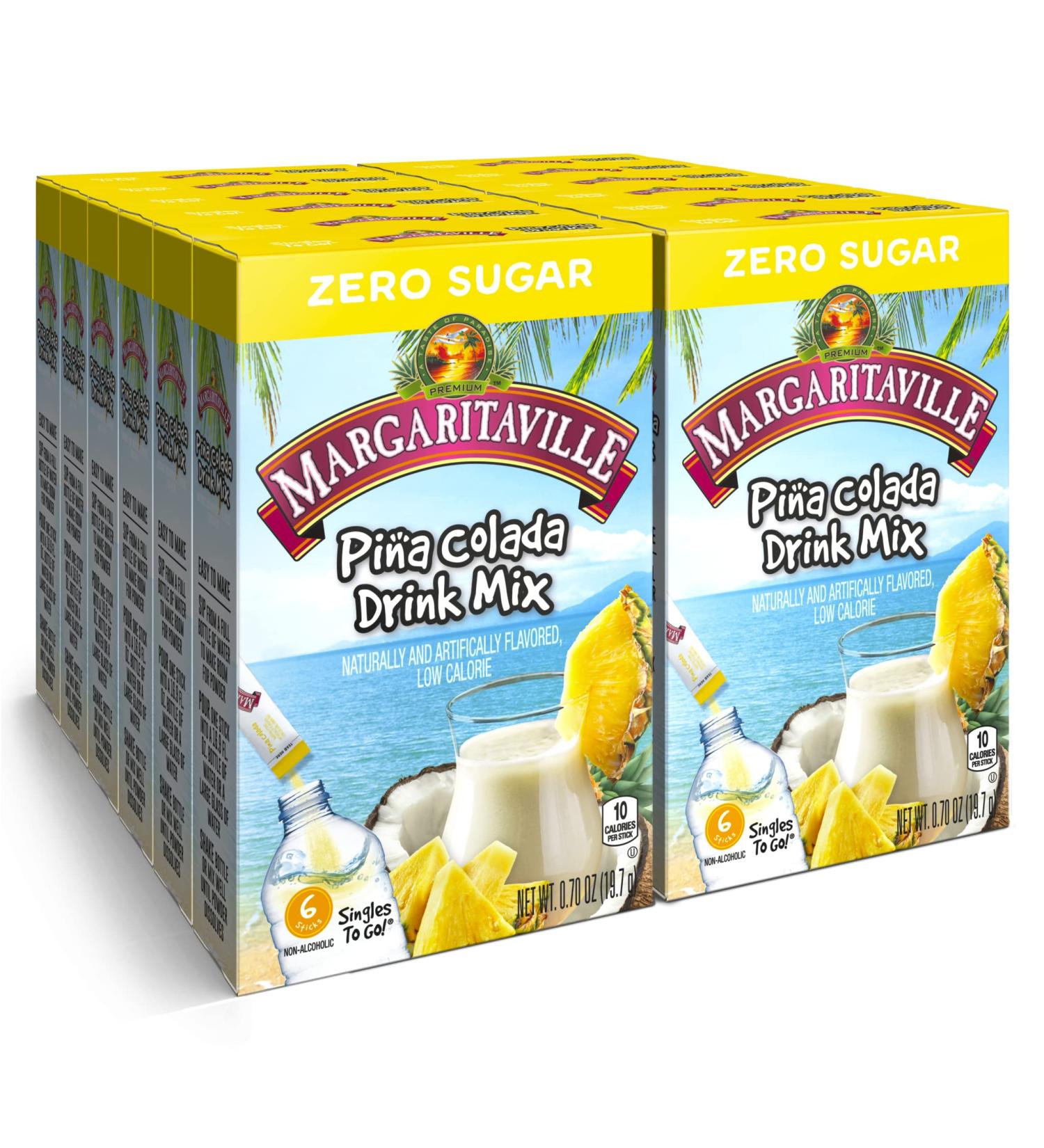 Margaritaville Singles To Go Water Drink Mix - Pina Colada Flavored  Non-Alcoholic Powder Sticks (12 Boxes with 6 Packets Each - 72 Total Servings)  0.65 Ounce (Pack of 12) - Buy Online on GoSupps.com