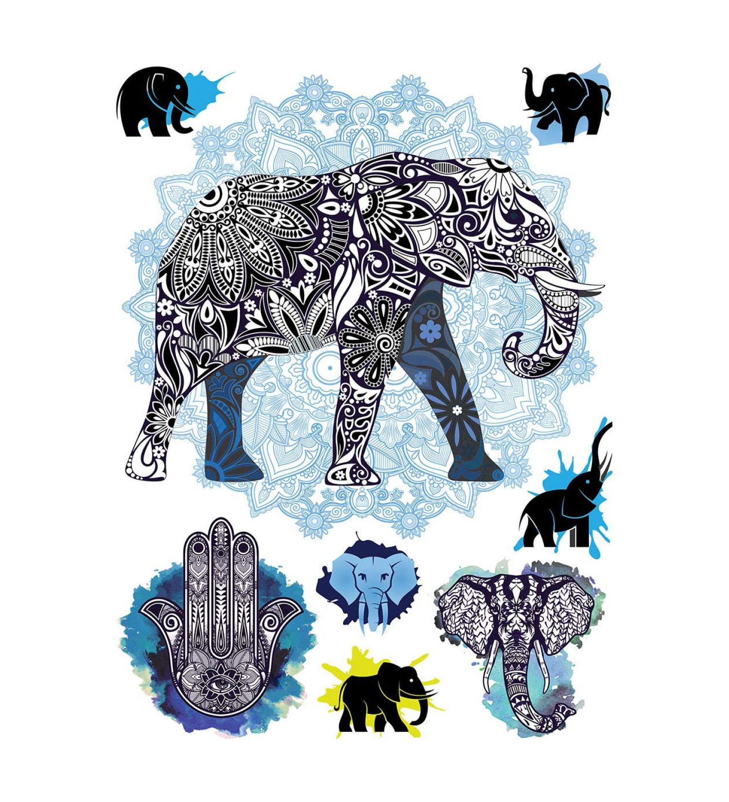 Supperb Temporary Tattoos - Mandala Elephant Bohemian Yoga Meditation Henna Elephant Head Tattoo (Set of 2)