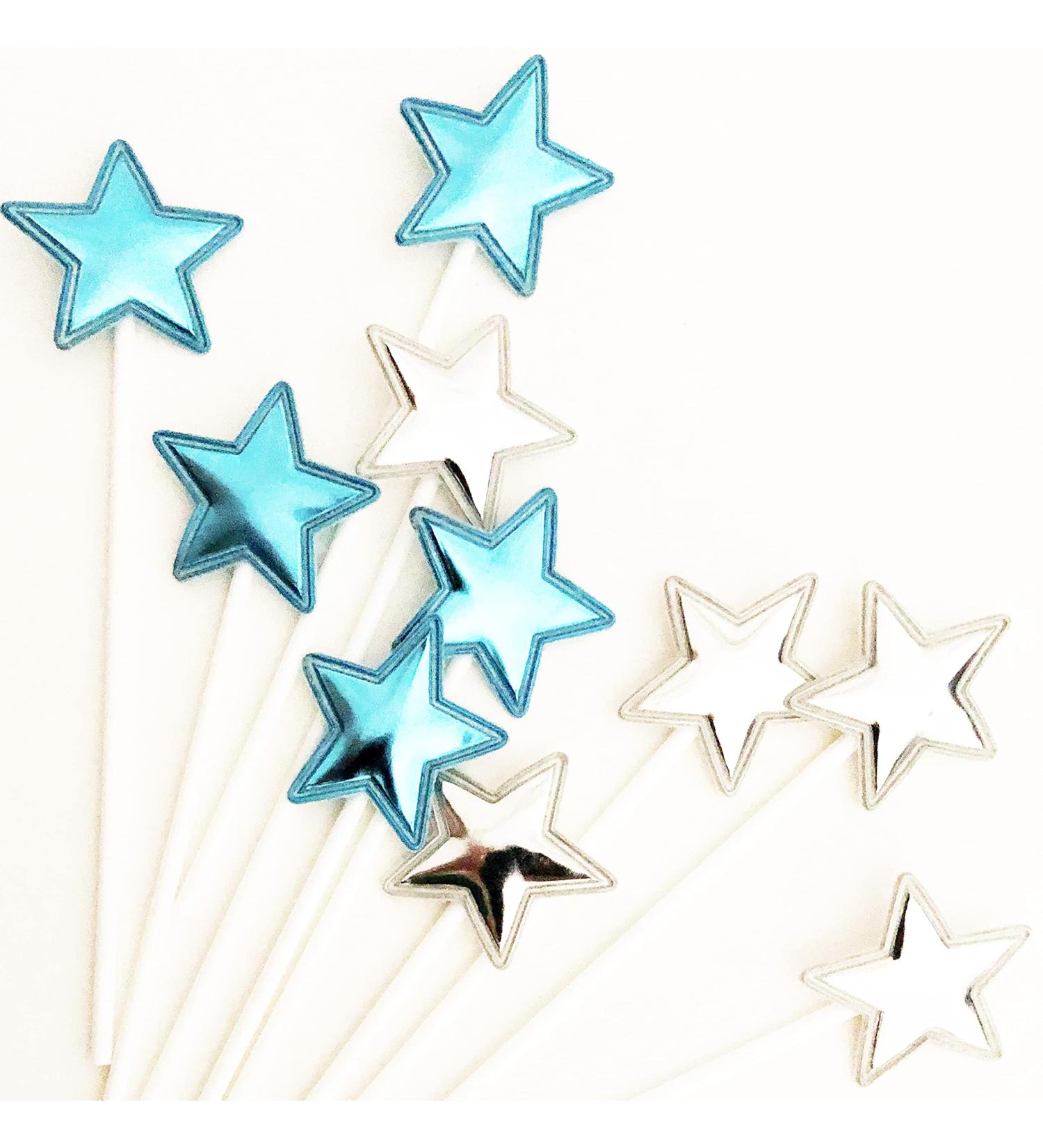 Buy Ailexi Handmade 10-Piece Leather Reflective Glitter Cake Toppers - Light Blue & Silver Stars for Cupcakes & Ice Cream - Buy Online on GoSupps.com
