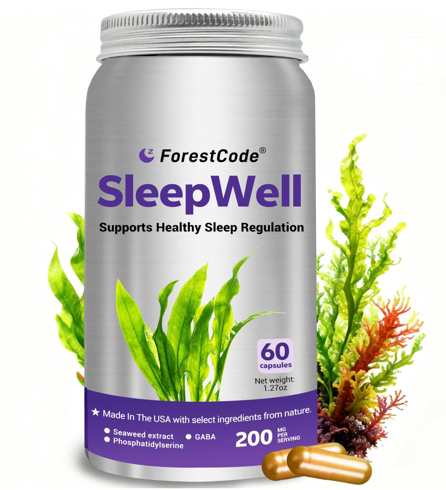 Melatonin-Free Sleep Aid for Adults with GABA & Seaweed Extract - Natural Supplement for Deep Sleep & Waking Up Refreshed, Stress Relief & Cognitive Support - Non-Habit Forming, 60 Capsules 60 Count (Pack of 1) - Buy Online on GoSupps.com