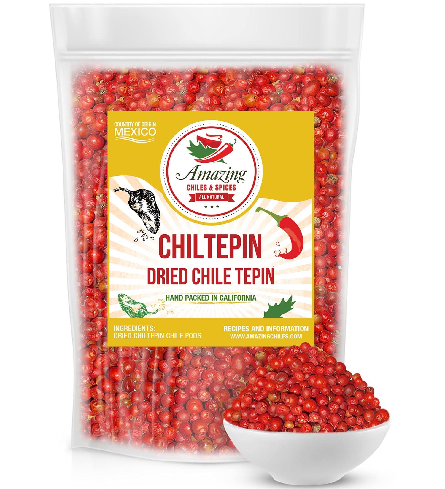 Dried Chiltepin Peppers 1oz - Hot & Smoky Flavor for Seafood, Sauces, Stews, Salsa, Meats - Air Tight Resealable Bag by Amazing Chiles & Spices - Buy Online on GoSupps.com