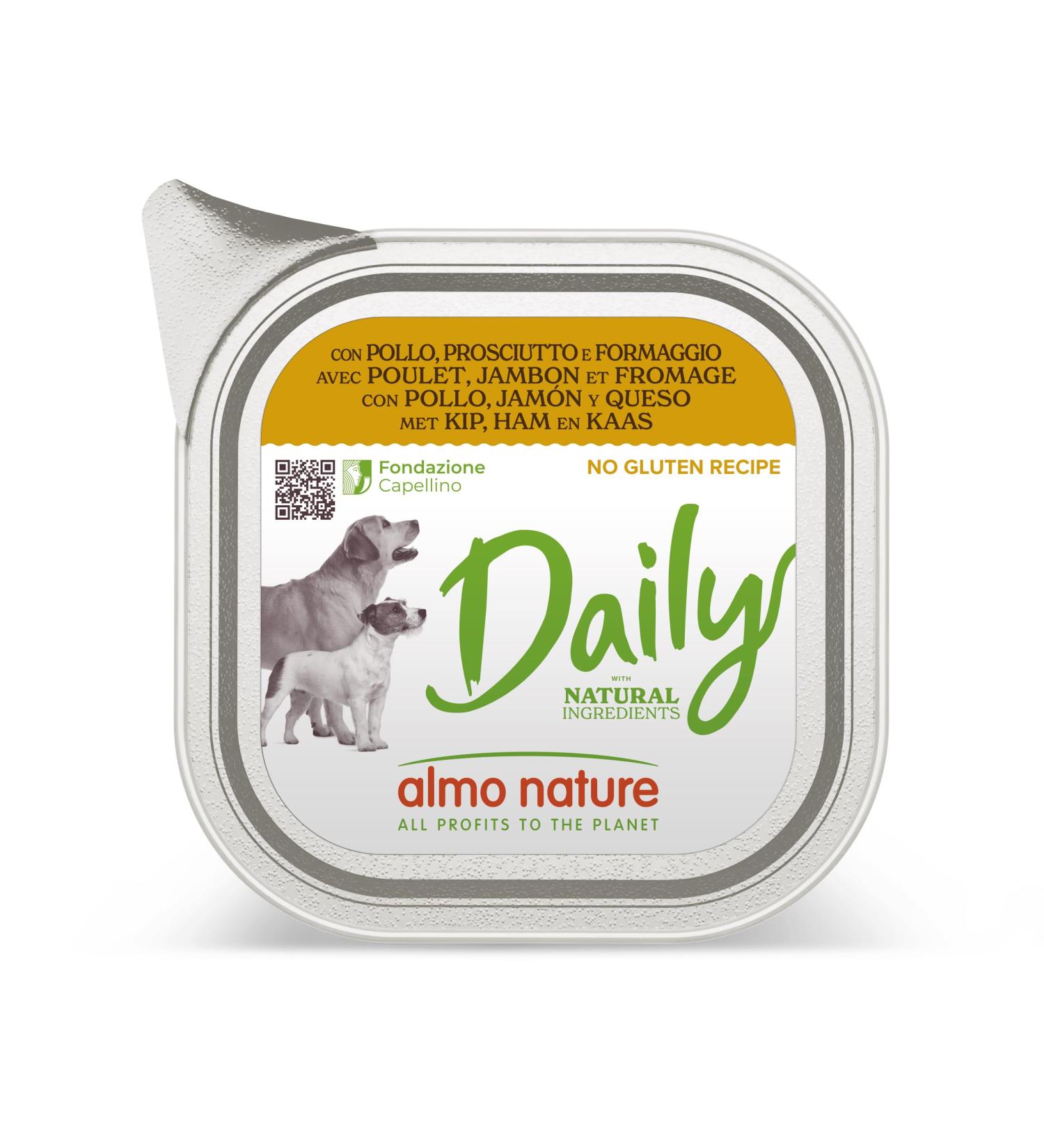Almo Nature Daily Menu Grain Free Dog Paté with Chicken/Ham and Cheese, 100 g, Pack of 32