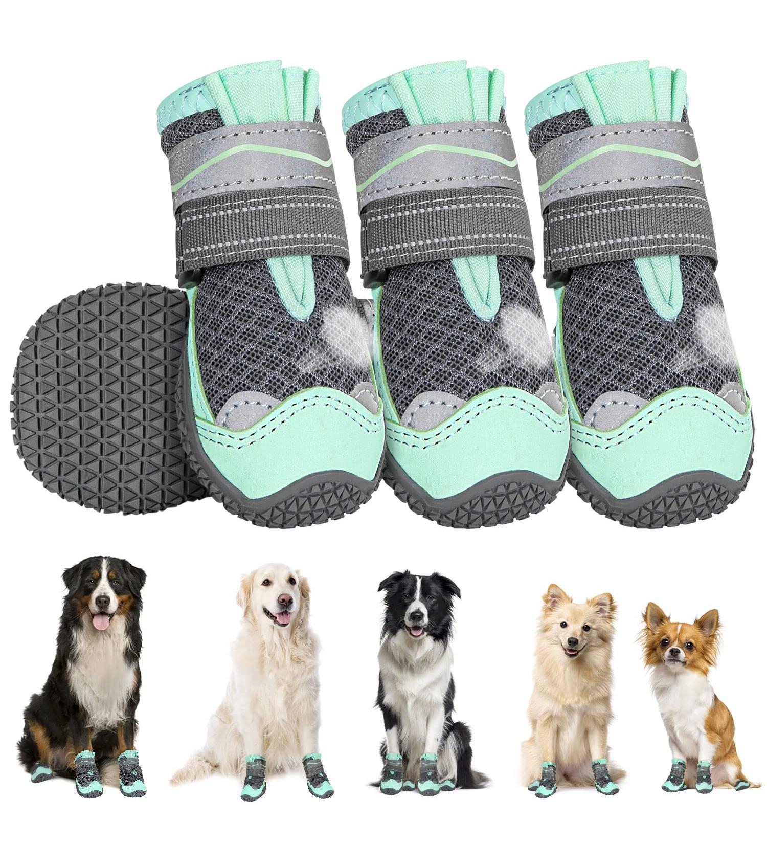 Eyein Dog Shoes - Breathable Paw Protection for Small Medium & Large Dogs | Non-Slip Sole & Reflective Velcro - Size 6 Green (4 Pieces) - Buy Online on GoSupps.com